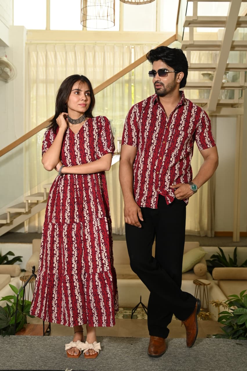 Couple Dress Set – Hand Block Printed Men’s Cotton Shirt & Women’s Midi Dress | House of the HandblocK