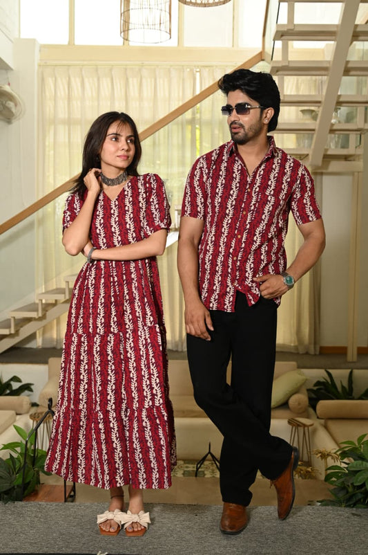 Couple Dress Set – Hand Block Printed Men’s Cotton Shirt & Women’s Midi Dress | House of the HandblocK