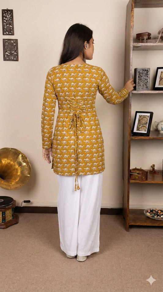 Corset Style Full-Sleeveless Handblock Cotton Kurta | Corsets By House of the Handblock