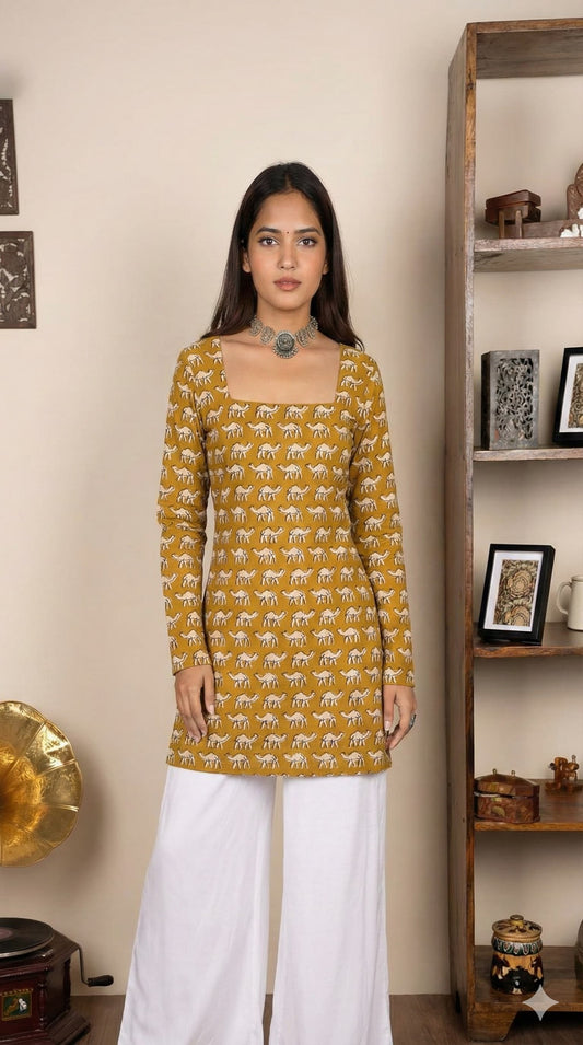 Corset Style Full-Sleeveless Handblock Cotton Kurta | Corsets By House of the Handblock