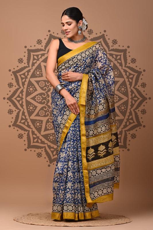 Maheshwari Silk Hand Block Printed Saree – Traditional Rajasthani Handcrafted Saree | House of the Handblock Jaipur