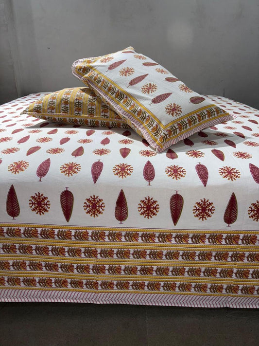 Premium Pure Cotton Super King Size Bedsheet 108×108 with 2 Pillow Covers | Colour Fast South Cotton Bedsheet | House Of The Handblock