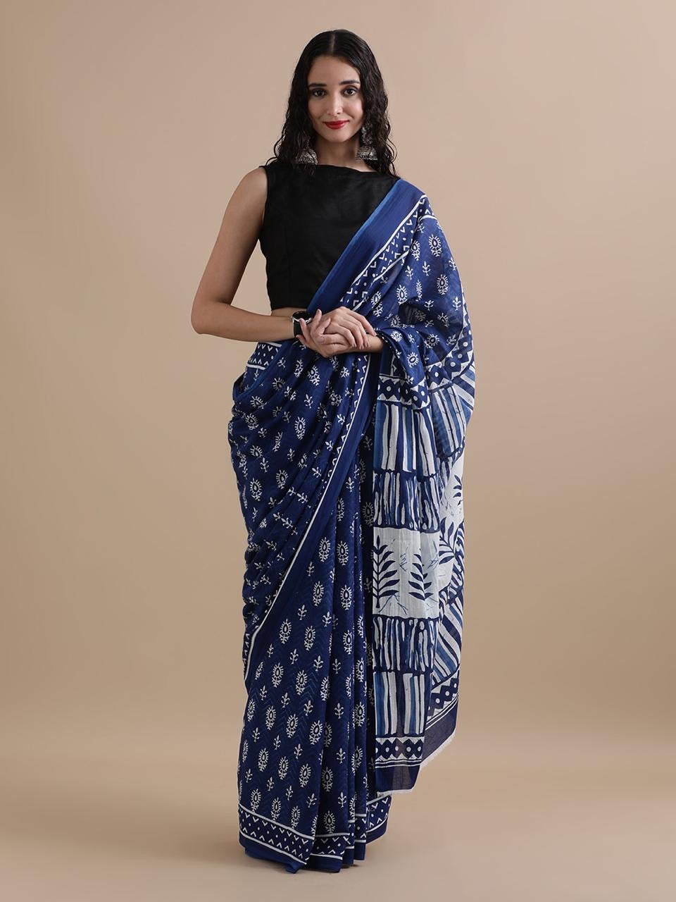 Pure Cotton Mul Mul Printed Saree with Blouse | Soft Handblock Style Saree | House of The Handblock Jaipur