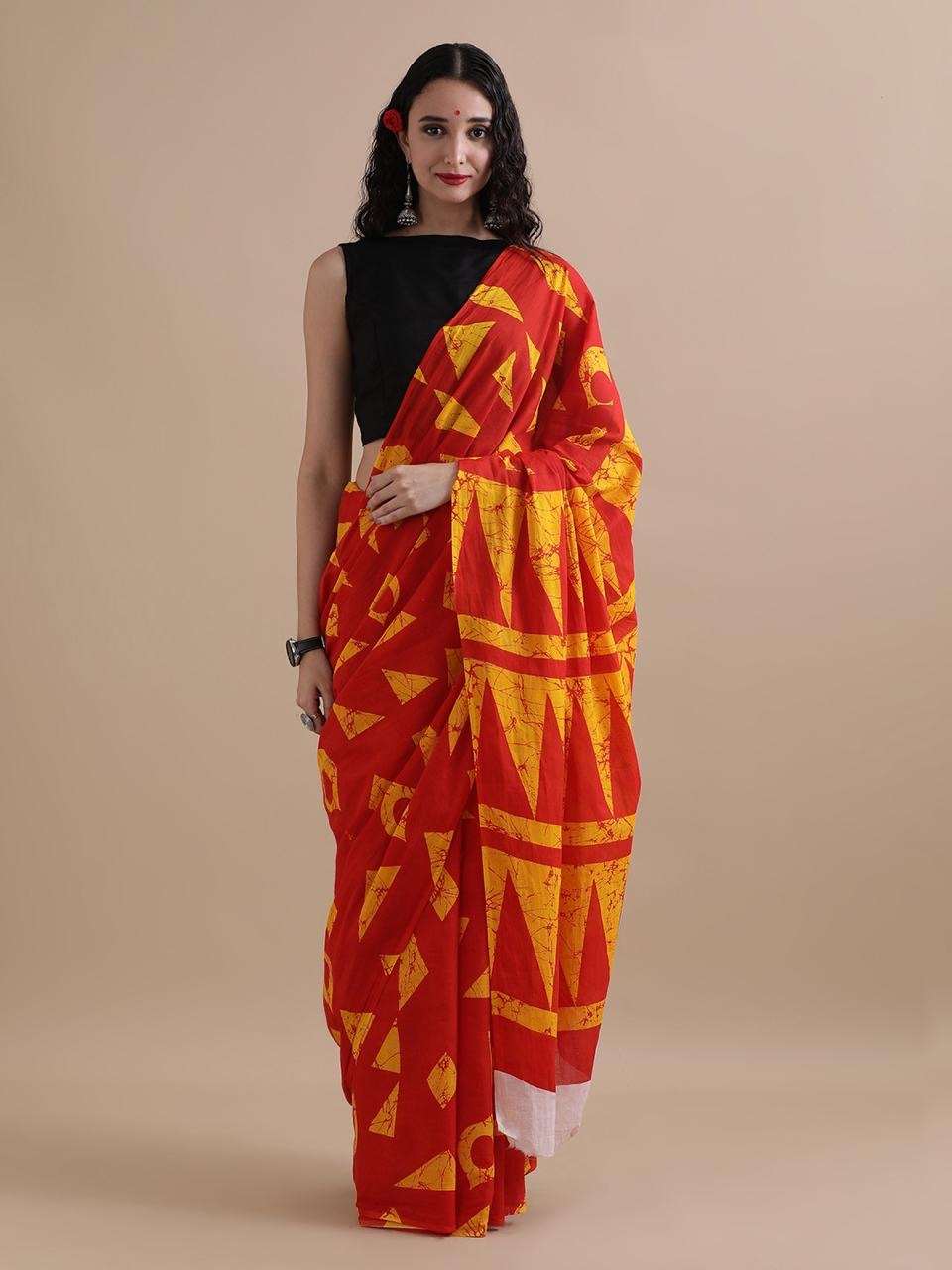 Pure Cotton Mul Mul Printed Saree with Blouse | Soft Handblock Style Saree | House of The Handblock
