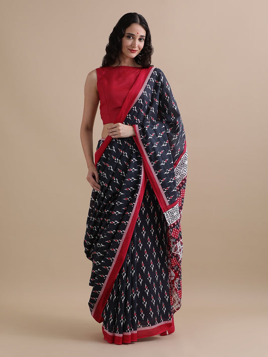 Pure Cotton Mul Mul Printed Saree with Blouse | Soft Handblock Style Saree | House of The Handblock