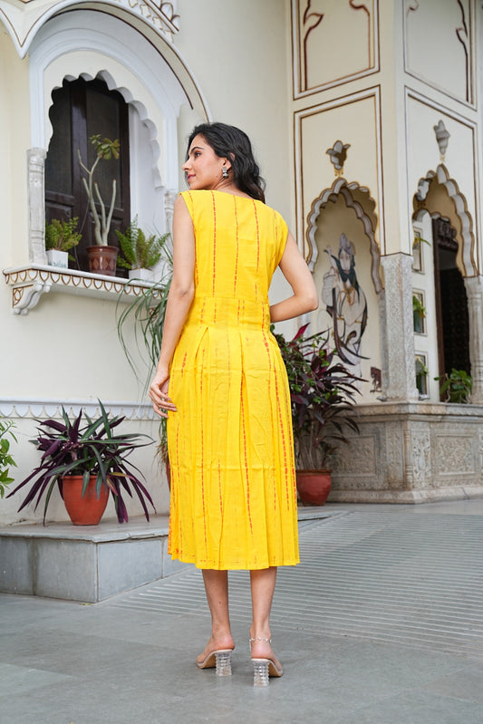 YELLOW Handblock Printed Sleeveless Cotton Midi Dress – House of the Handblock