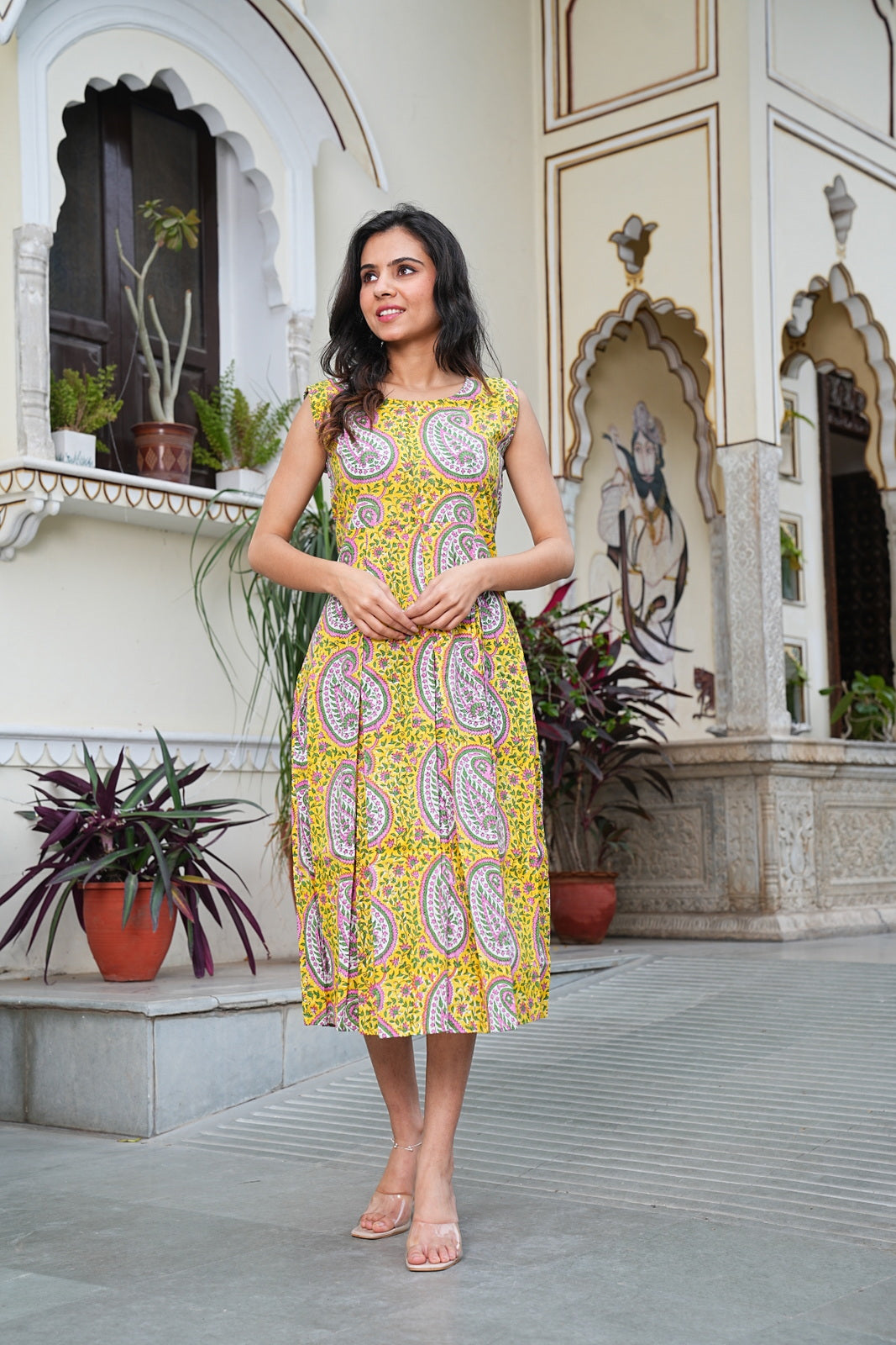 Handblock Printed Sleeveless Cotton Midi Dress – House of the Handblock