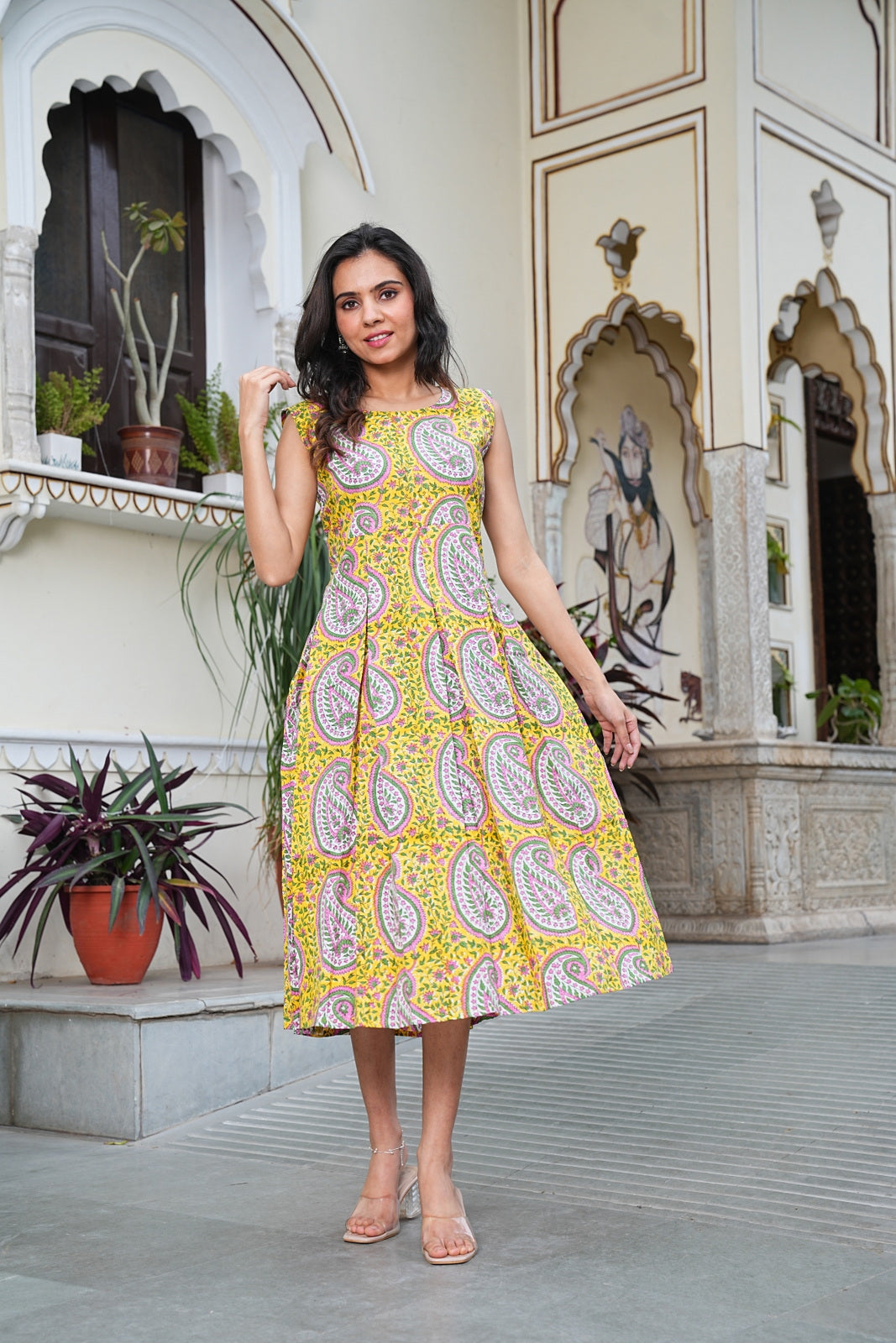 Handblock Printed Sleeveless Cotton Midi Dress – House of the Handblock