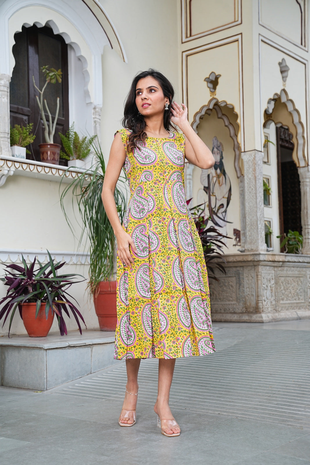 Handblock Printed Sleeveless Cotton Midi Dress – House of the Handblock