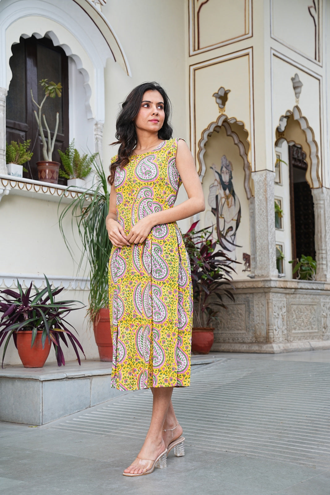 Handblock Printed Sleeveless Cotton Midi Dress – House of the Handblock