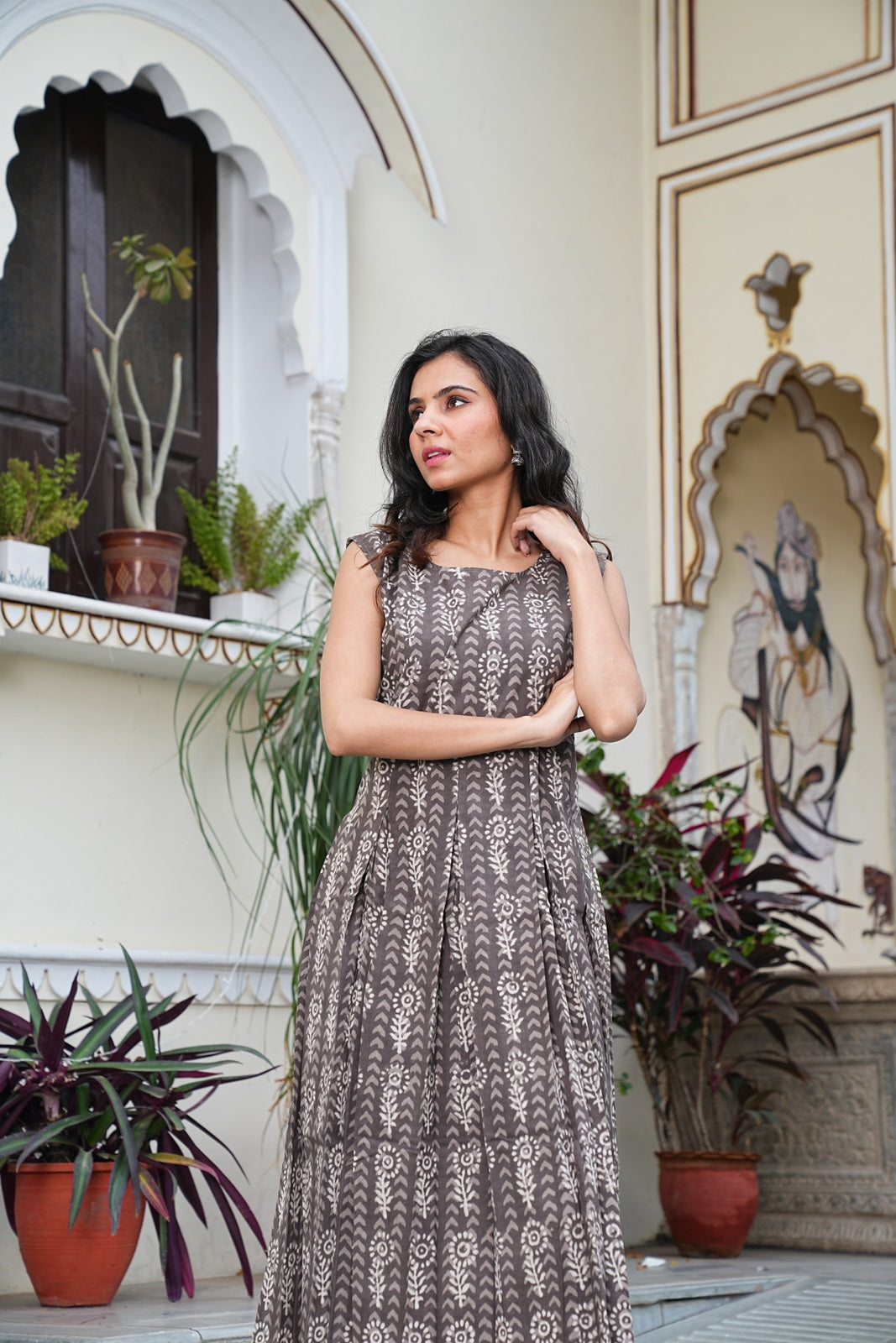 Handblock Printed Sleeveless Cotton Midi Dress – House of the Handblock