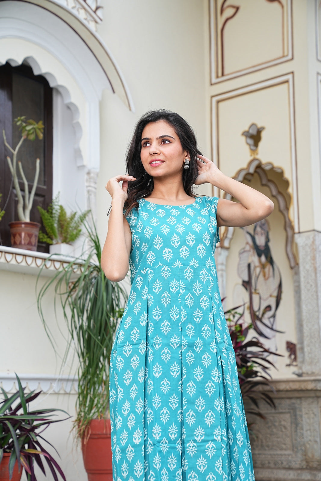 Handblock Printed Sleeveless Cotton Midi Dress – House of the Handblock