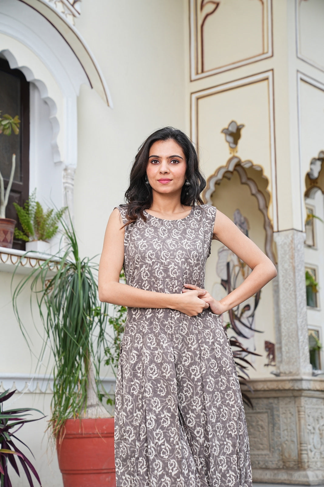 Handblock Printed Sleeveless Cotton Midi Dress – House of the Handblock