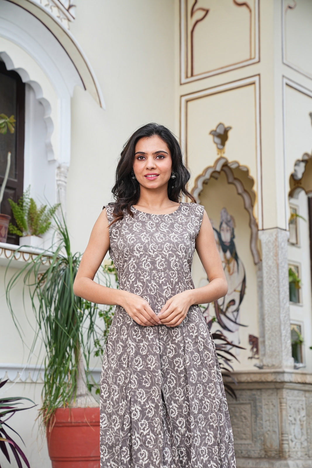 Handblock Printed Sleeveless Cotton Midi Dress – House of the Handblock