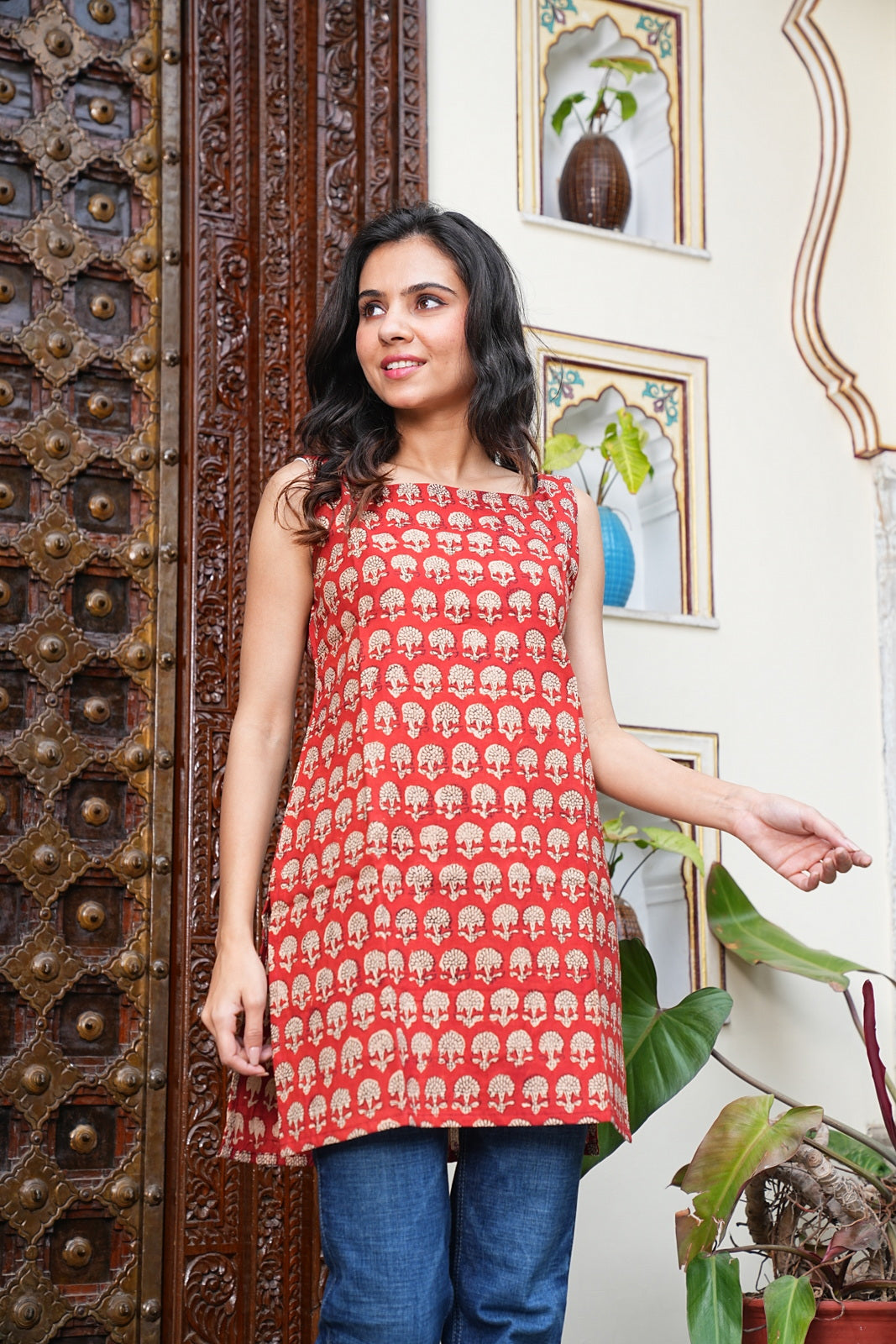 Sleeveless Handblock Cotton Short Tunic – Ethical & Comfortable Outfit