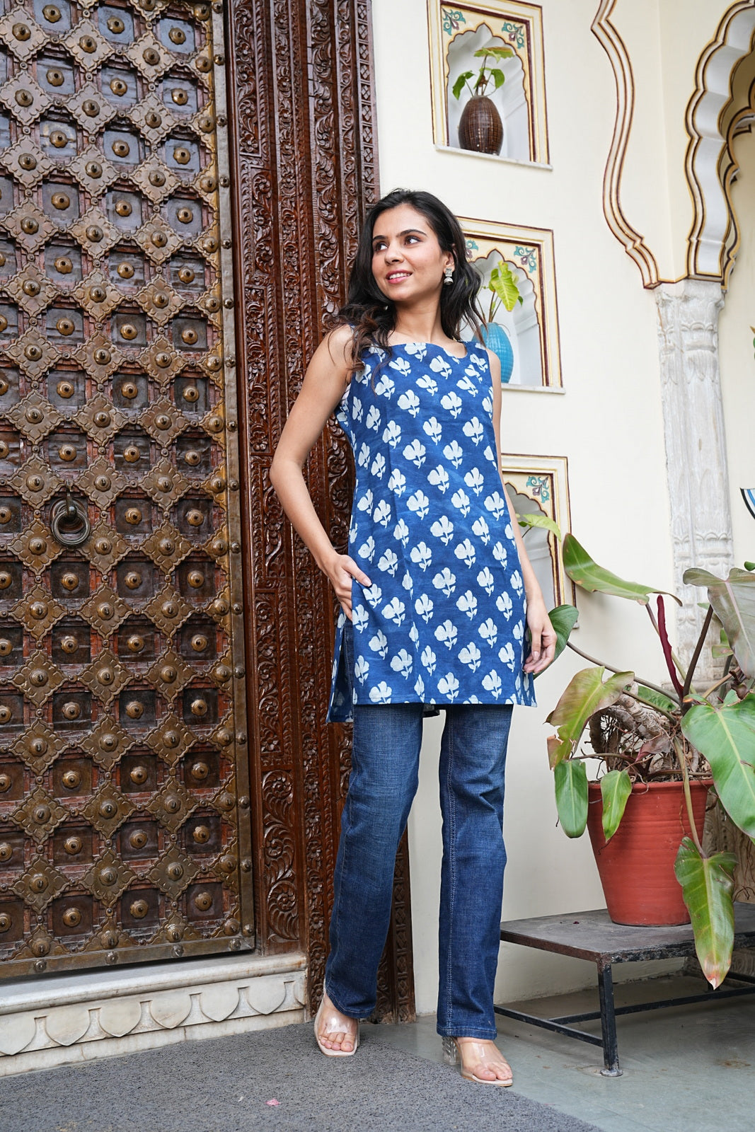 Sleeveless Handblock Cotton Short Tunic – Ethical & Comfortable Outfit