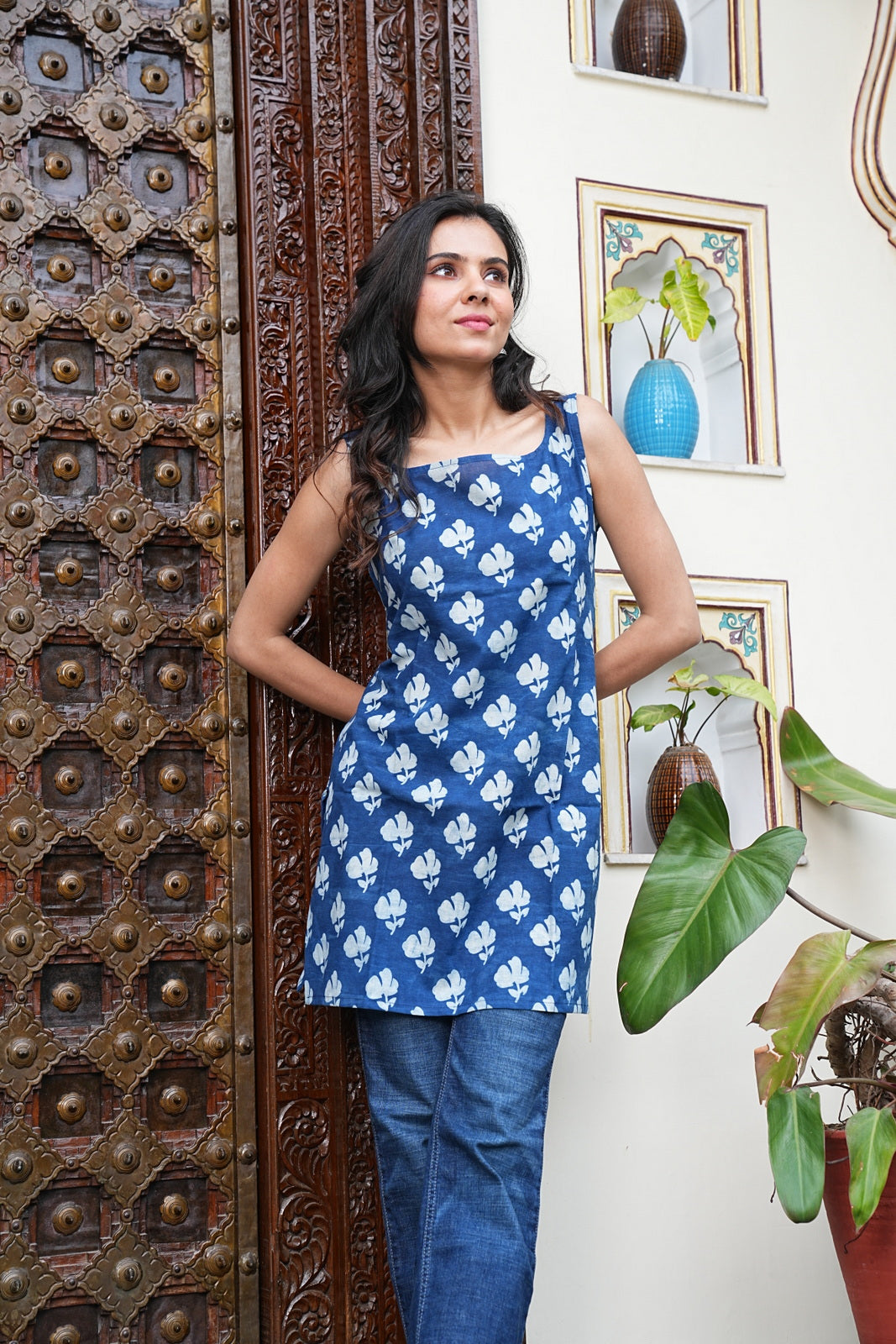 Sleeveless Handblock Cotton Short Tunic – Ethical & Comfortable Outfit