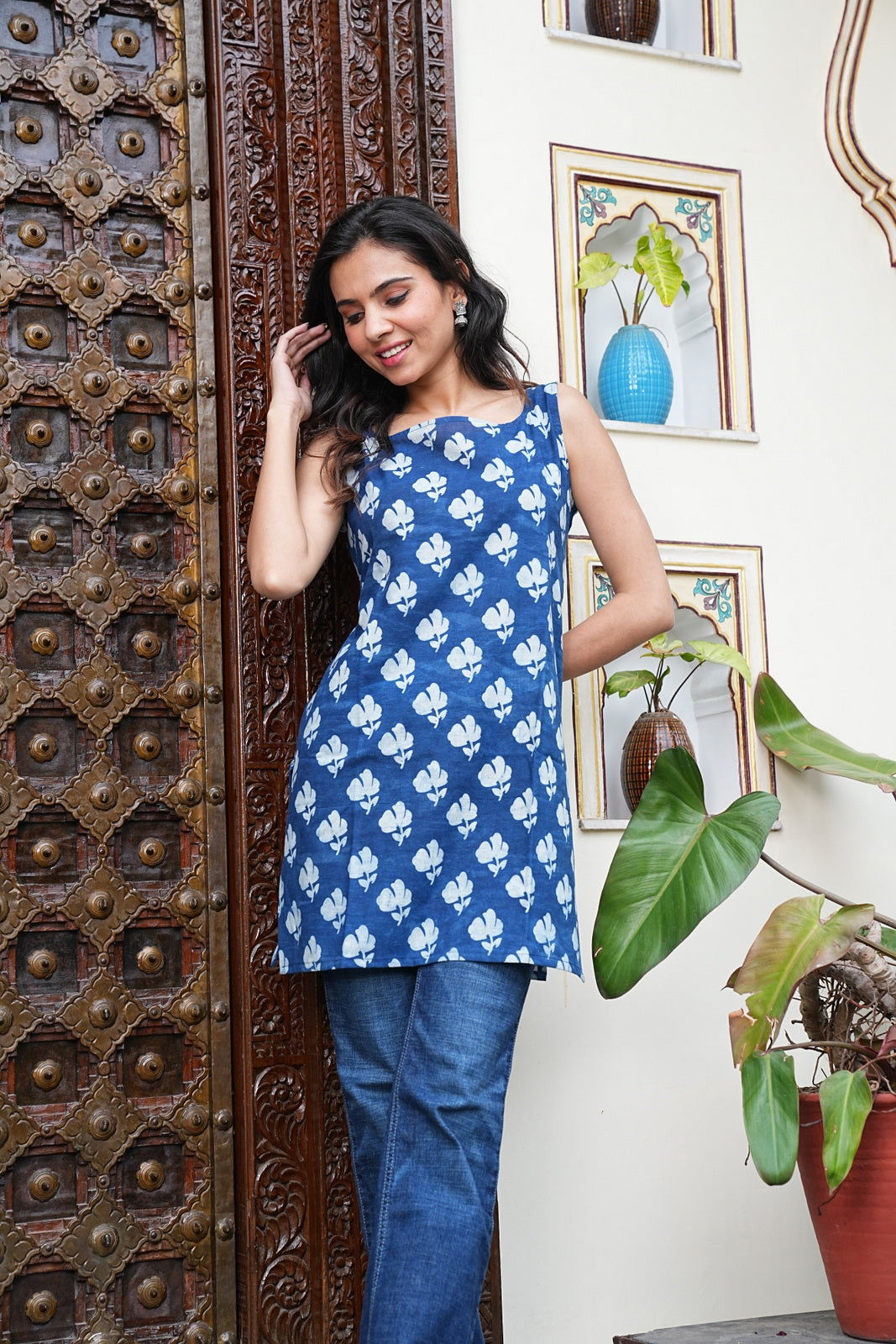 Sleeveless Handblock Cotton Short Tunic – Ethical & Comfortable Outfit
