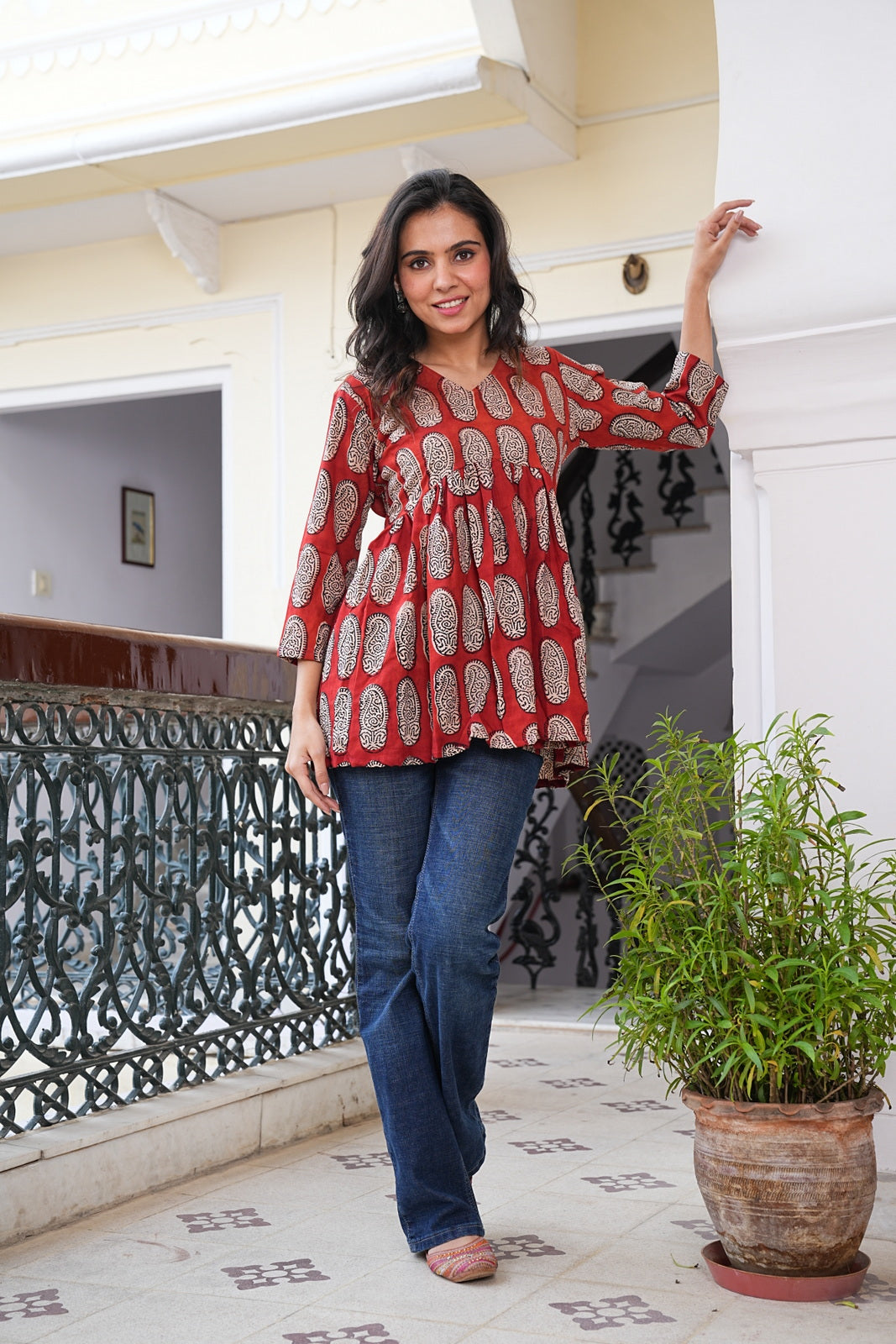 Women's Handblock Cotton Peplum Top – Short Tunic Kurti | Eco-Friendly Fashion