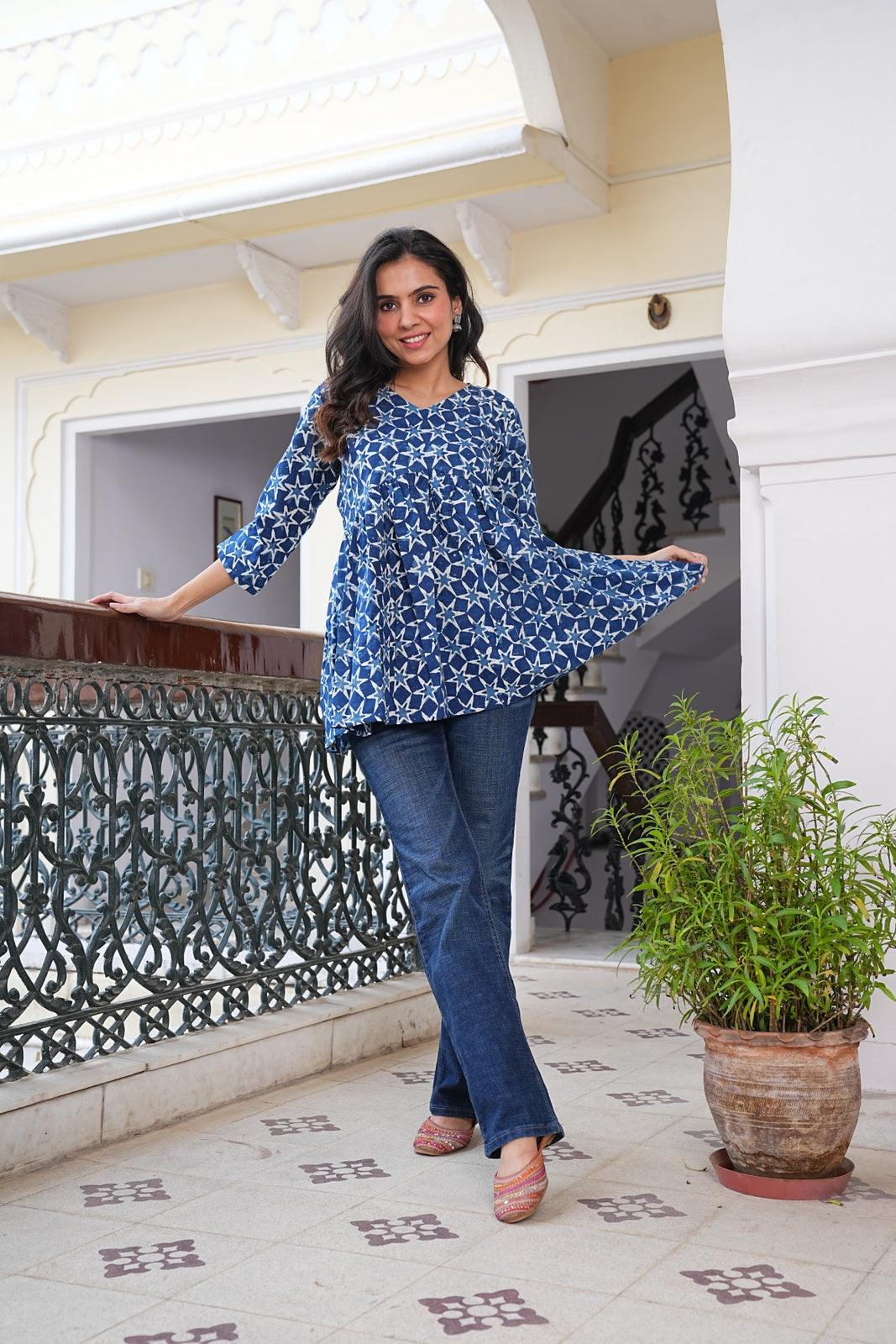 INDIGO Women's Handblock Cotton Peplum Top – Short Tunic Kurti | Eco-Friendly Fashion