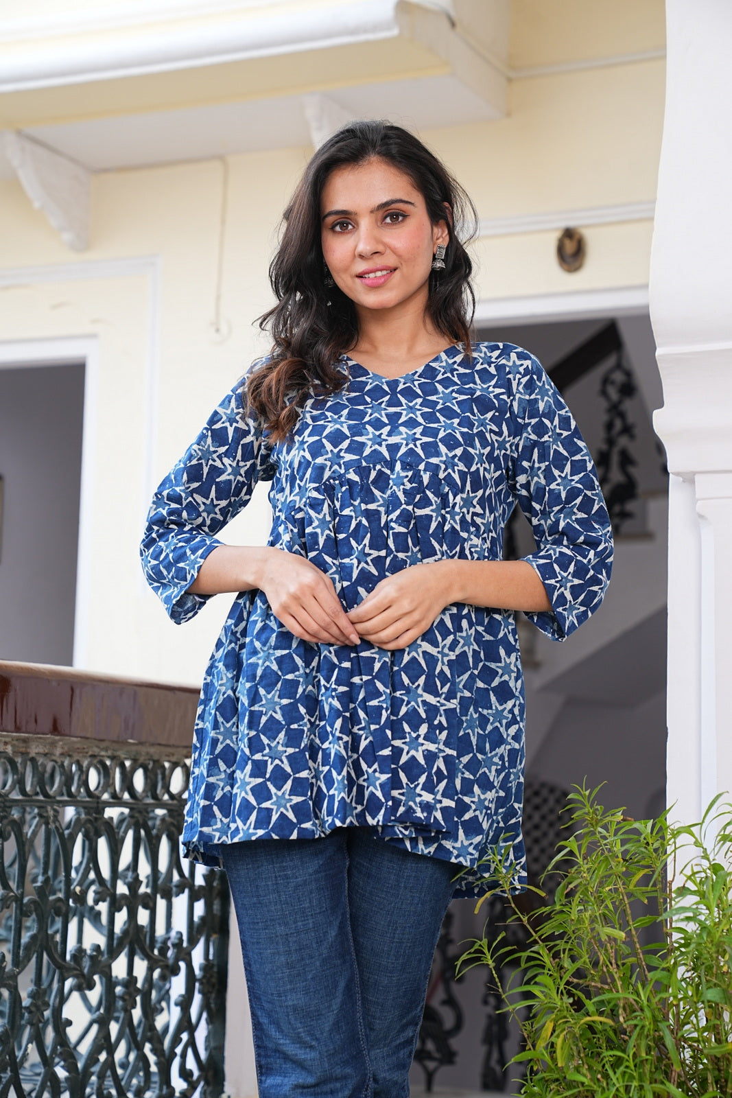 INDIGO Women's Handblock Cotton Peplum Top – Short Tunic Kurti | Eco-Friendly Fashion