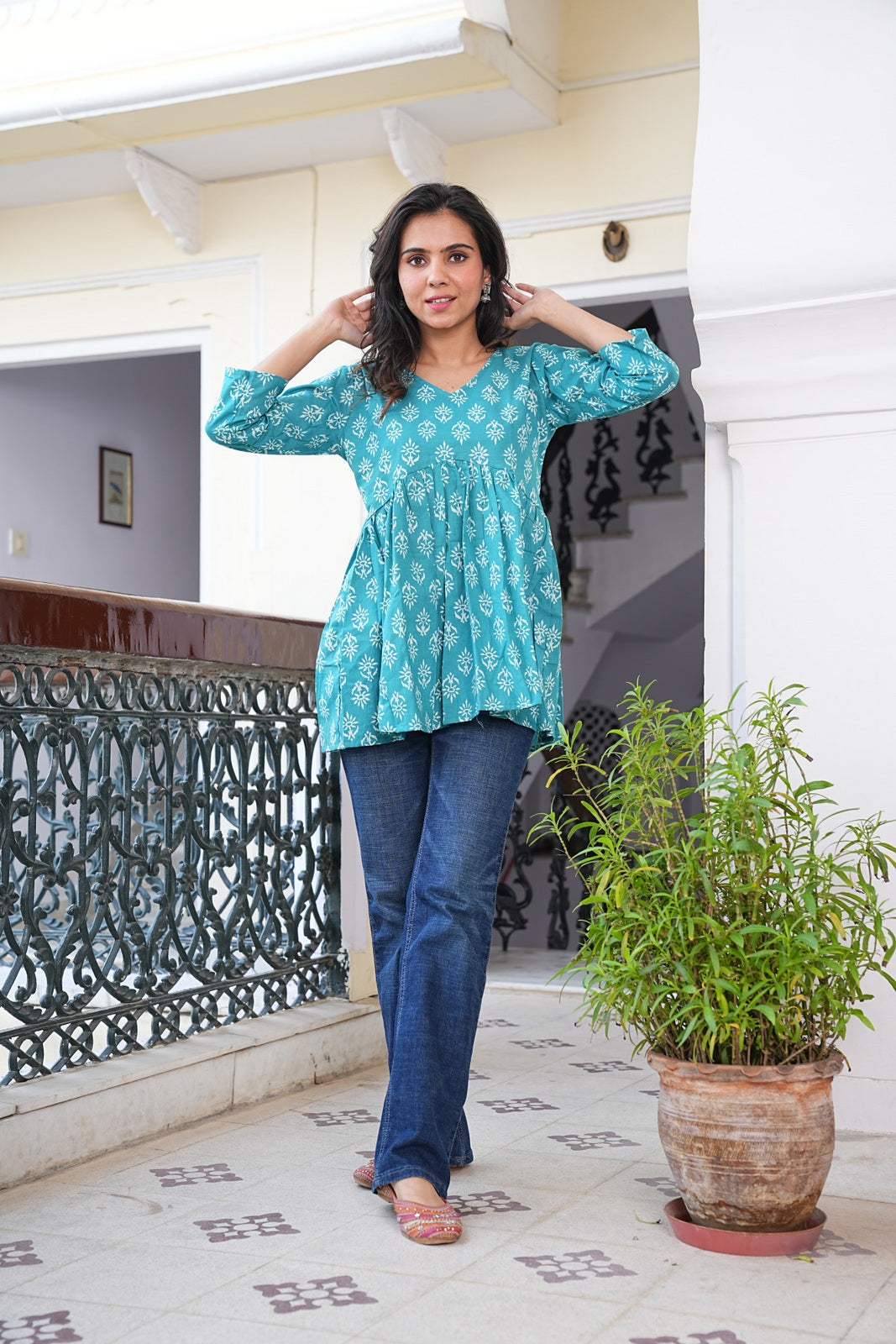 Women's Handblock Cotton Peplum Top – Short Tunic Kurti | Eco-Friendly Fashion