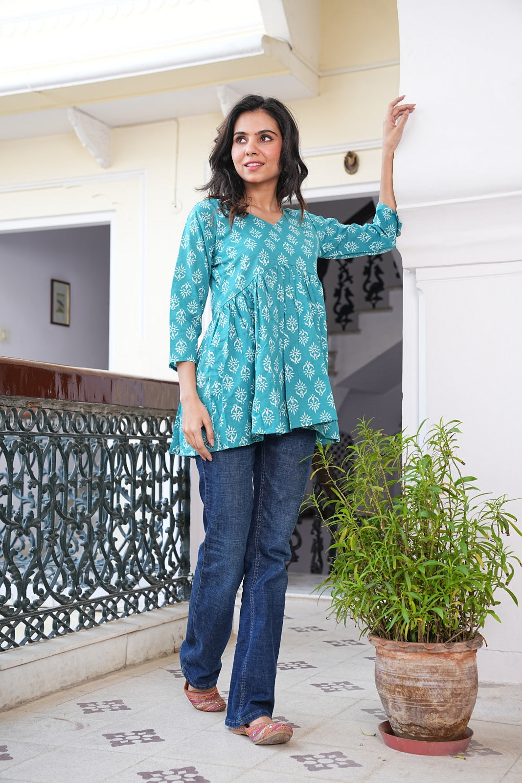 Women's Handblock Cotton Peplum Top – Short Tunic Kurti | Eco-Friendly Fashion
