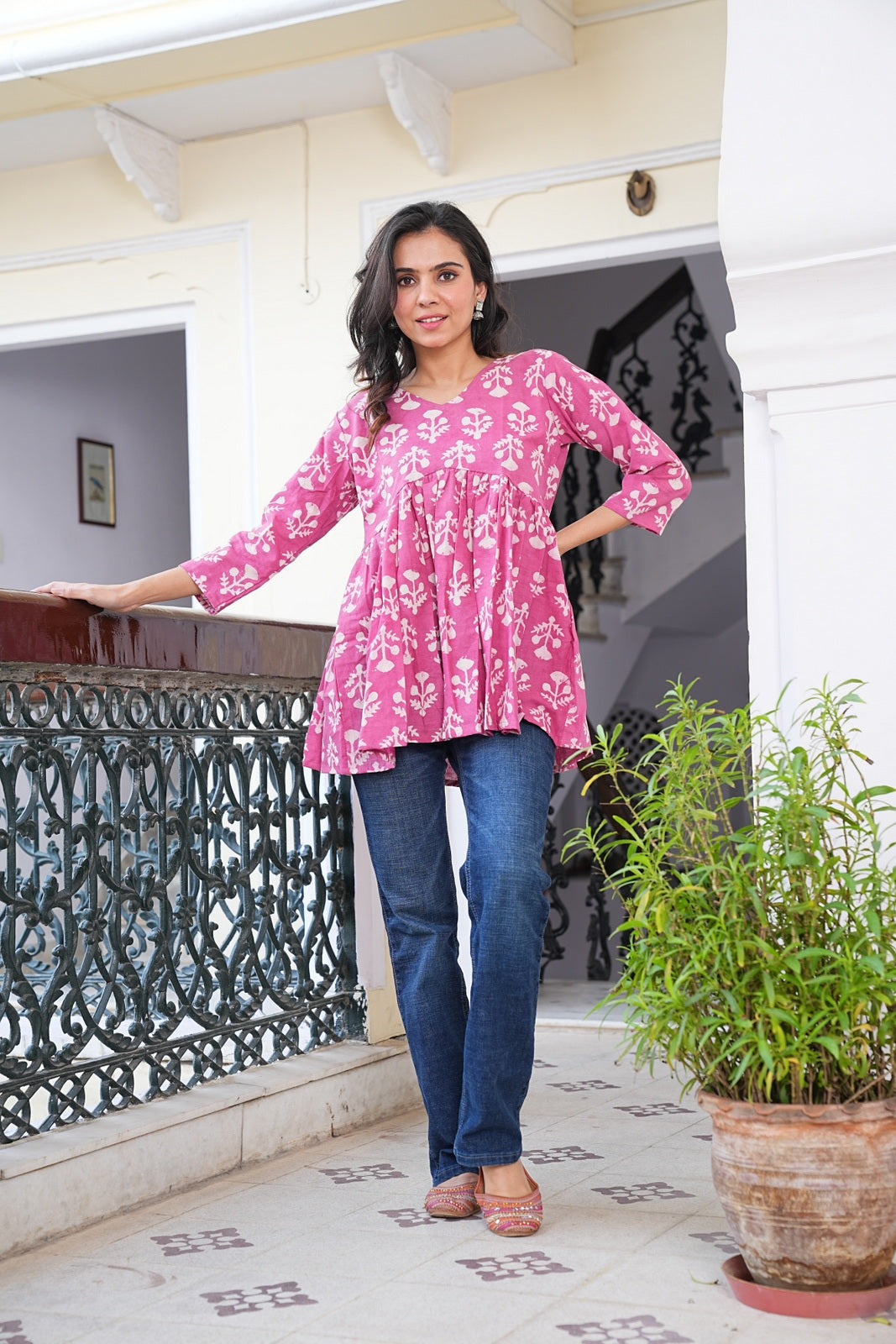 Women's Handblock Cotton Peplum Top – Short Tunic Kurti | Eco-Friendly Fashion