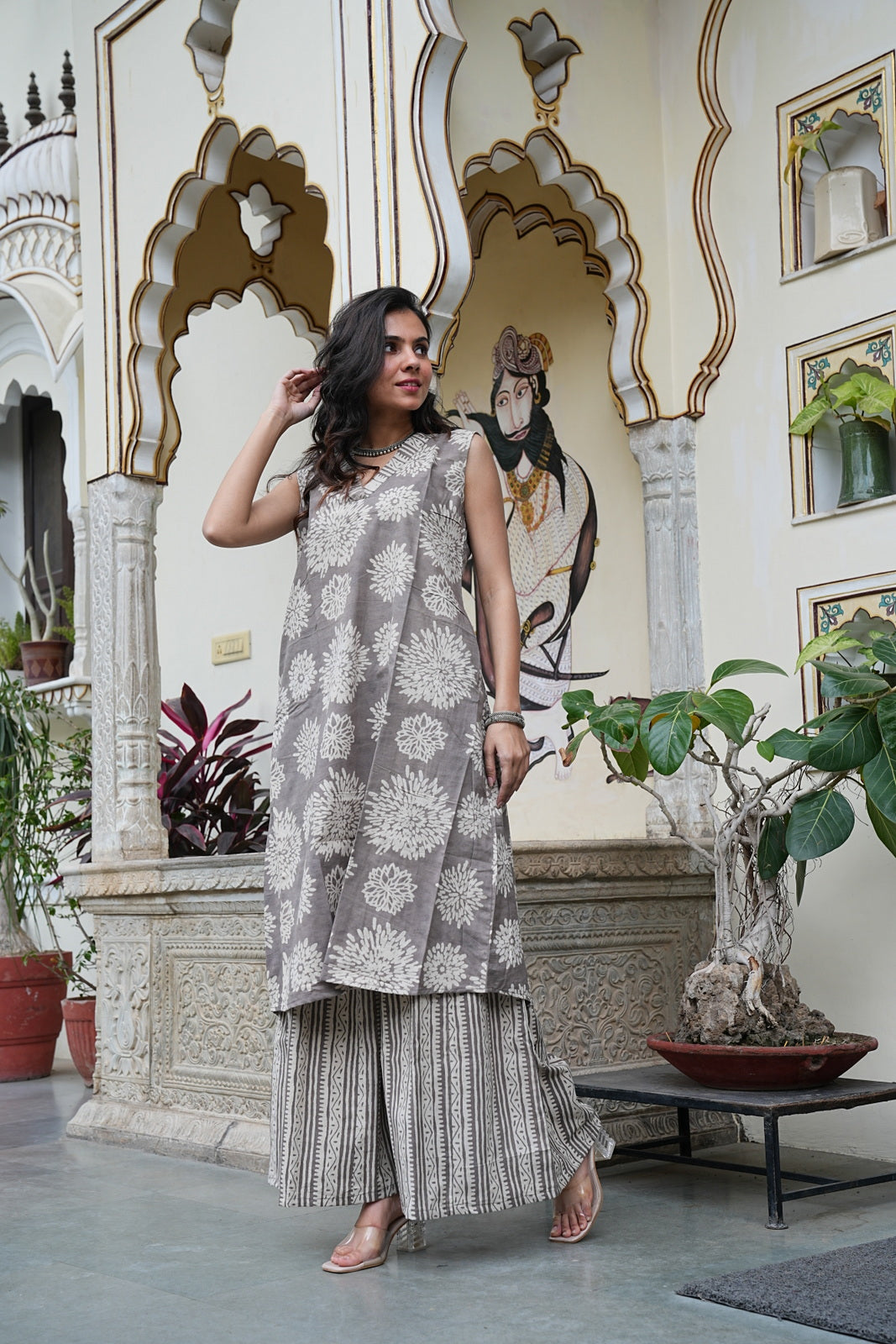 Handcrafted Sleeveless Cotton Plazo Set – Earthy Elegance by House of the Handblock