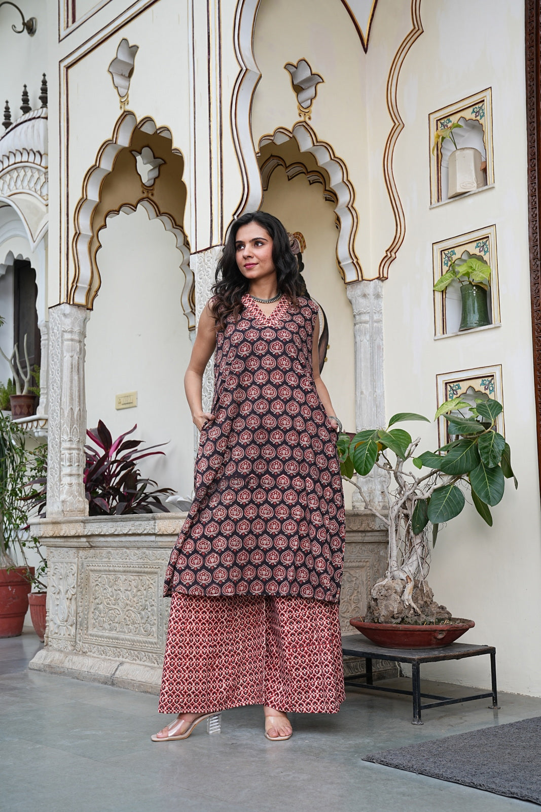 Handblock Printed Cotton Sleeveless Plazo Set – Earthy Elegance by House of the Handblock