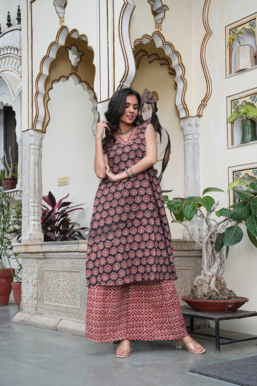 Handblock Printed Cotton Sleeveless Plazo Set – Earthy Elegance by House of the Handblock