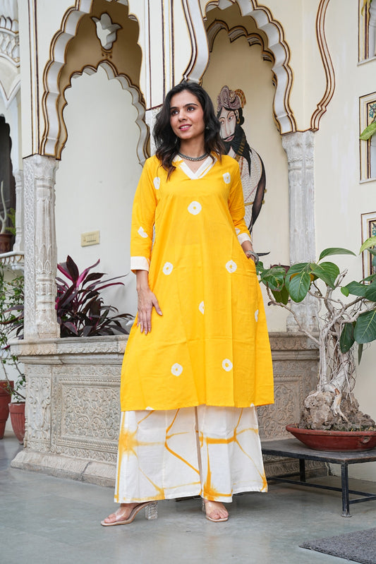 Yellow Bagru Handblock Printed Cotton Plazo Set – Earthy Elegance by House of the Handblock
