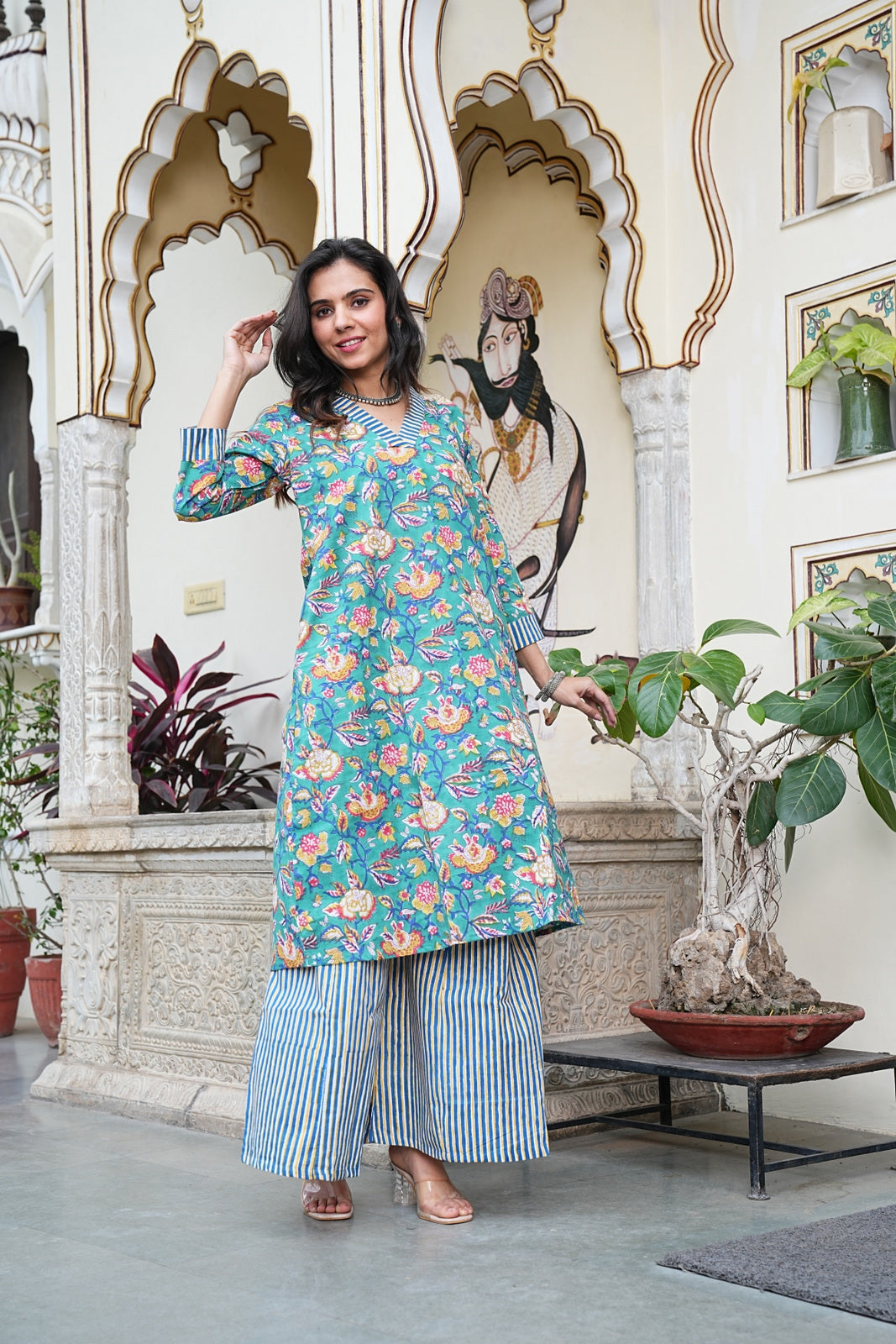 Bagru Handblock Printed Cotton Plazo Set – Earthy Elegance by House of the Handblock