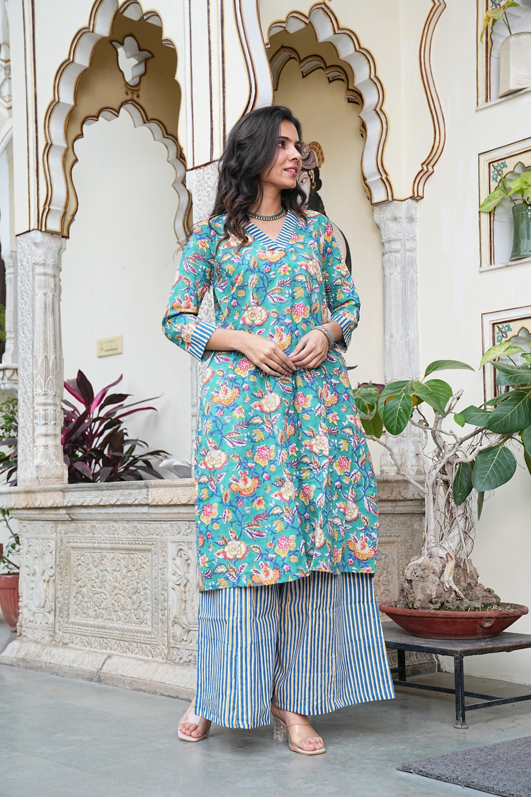 Bagru Handblock Printed Cotton Plazo Set – Earthy Elegance by House of the Handblock