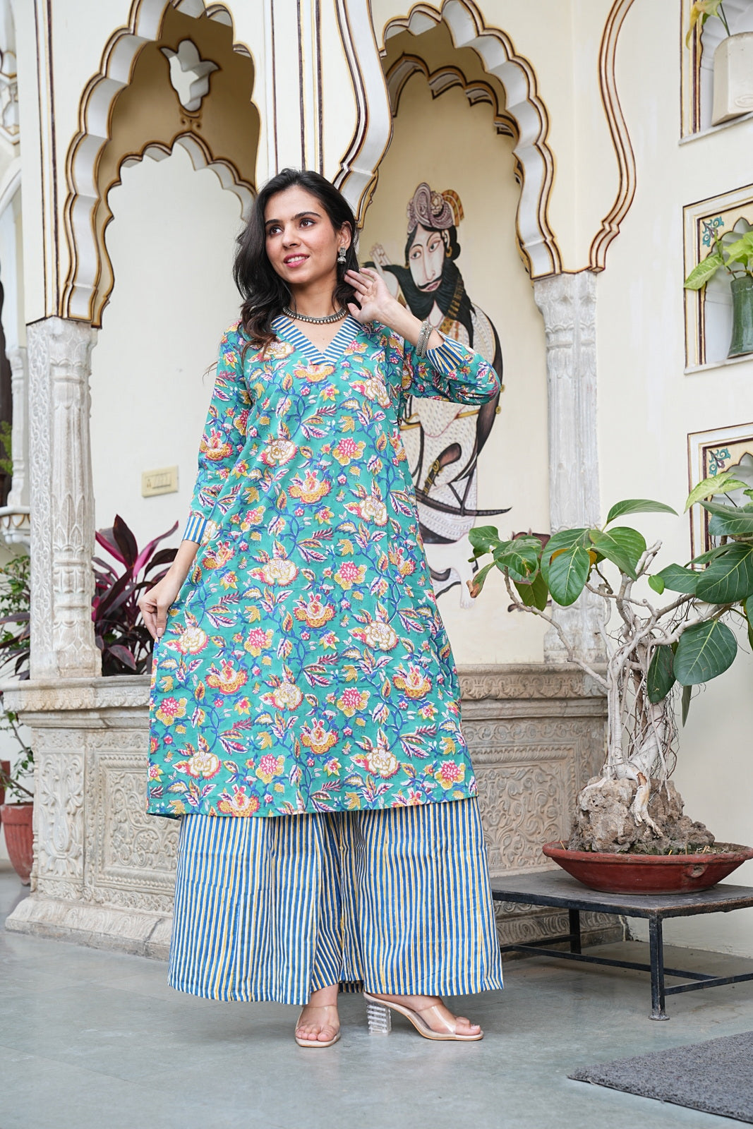Bagru Handblock Printed Cotton Plazo Set – Earthy Elegance by House of the Handblock