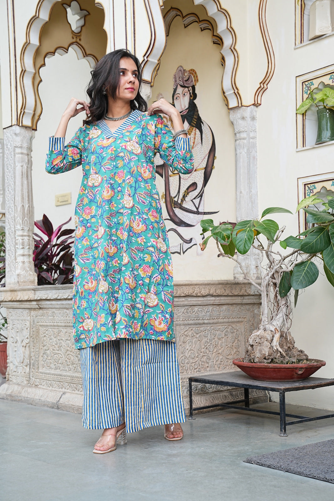Bagru Handblock Printed Cotton Plazo Set – Earthy Elegance by House of the Handblock