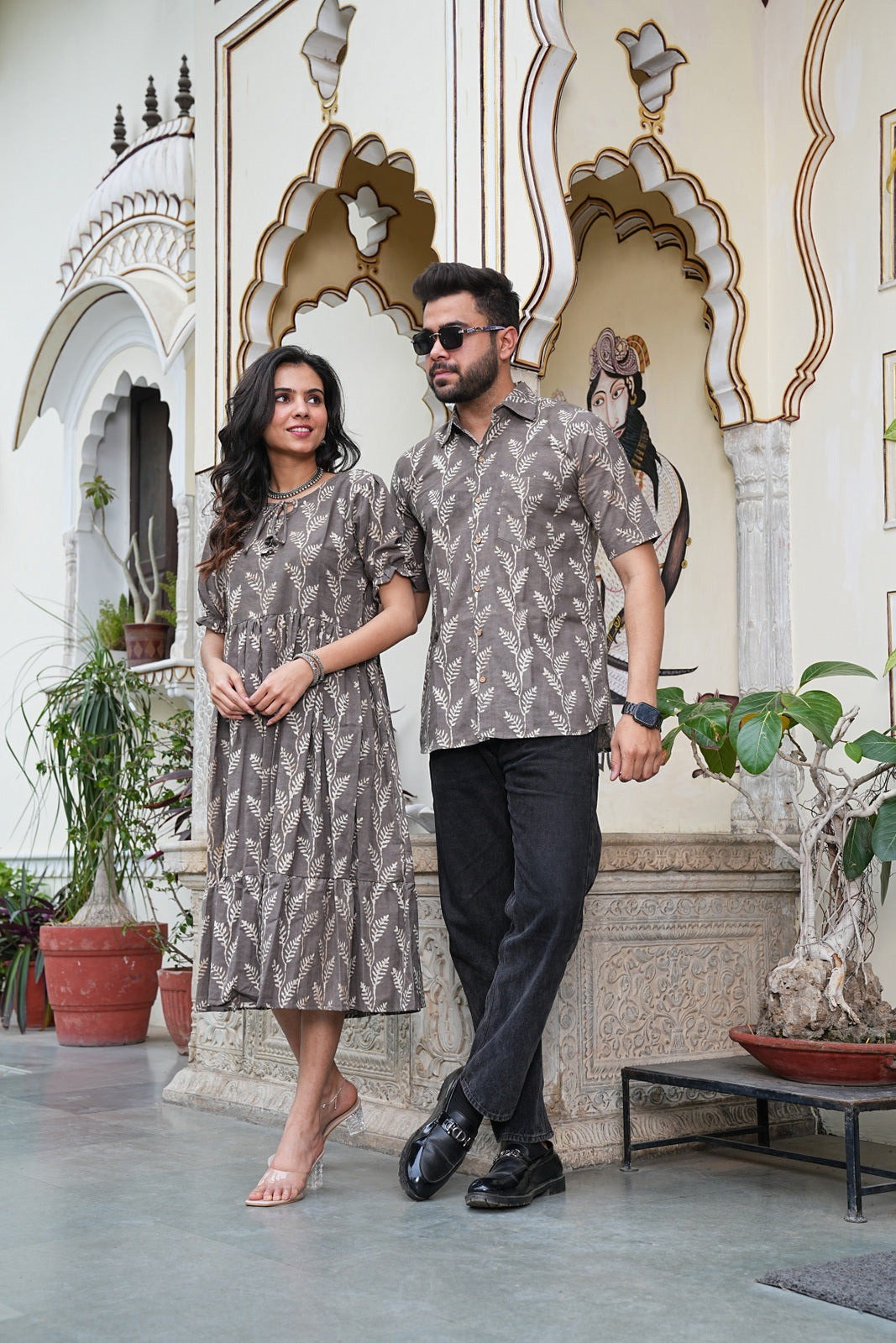 Couple Style Combo – Jaipuri Handblock Cotton Dress & Shirt Set