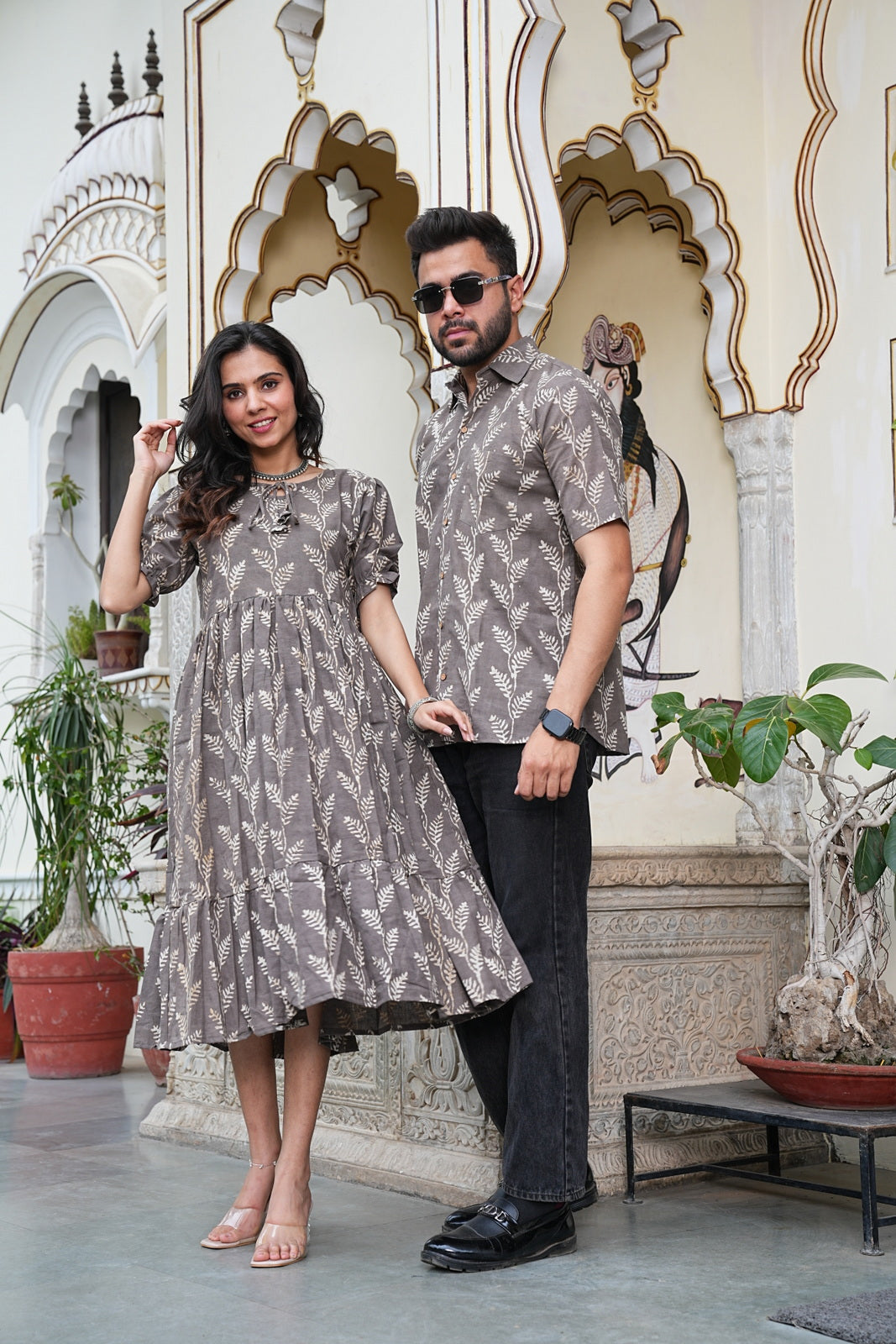 Couple Style Combo – Jaipuri Handblock Cotton Dress & Shirt Set