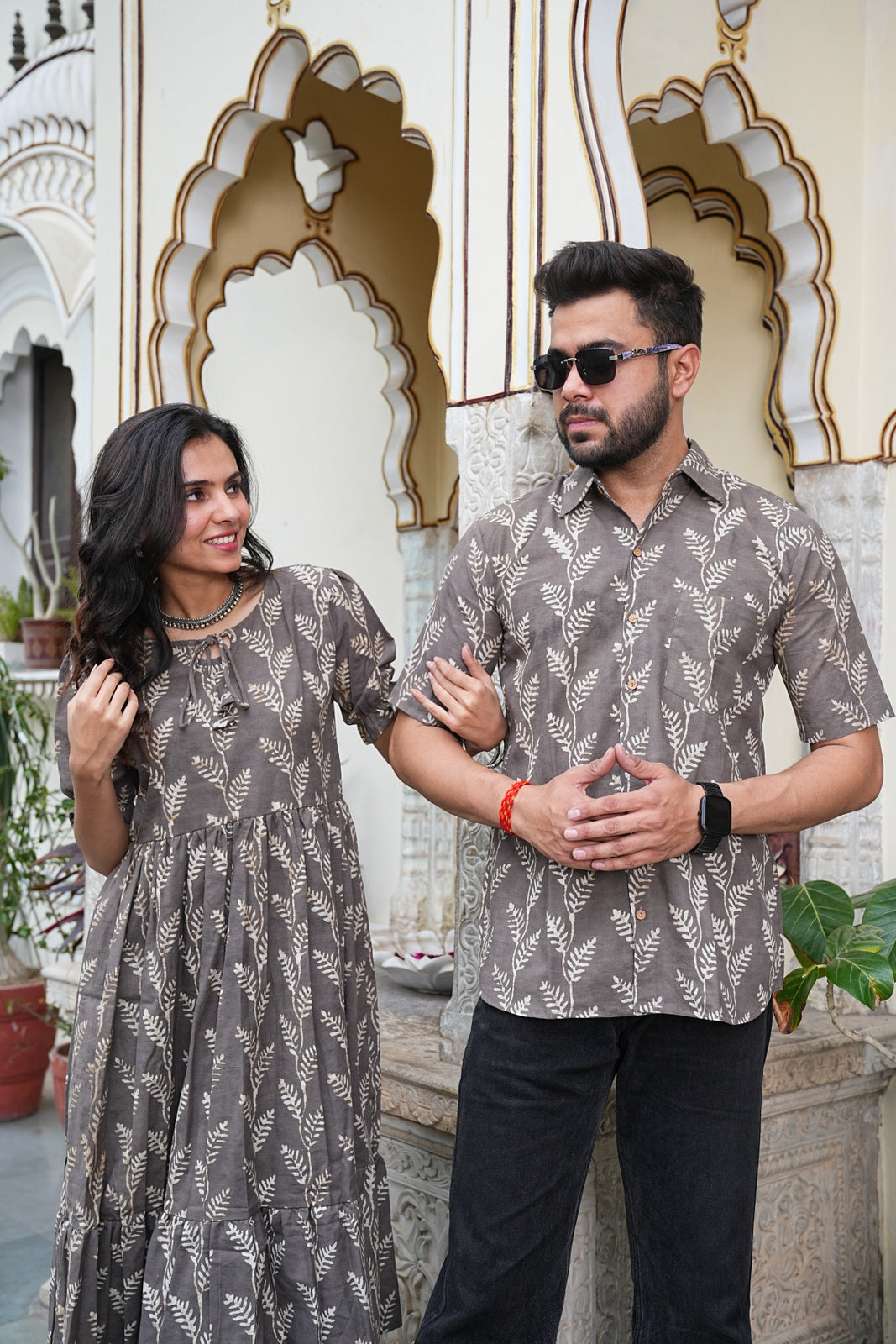 Couple Style Combo – Jaipuri Handblock Cotton Dress & Shirt Set