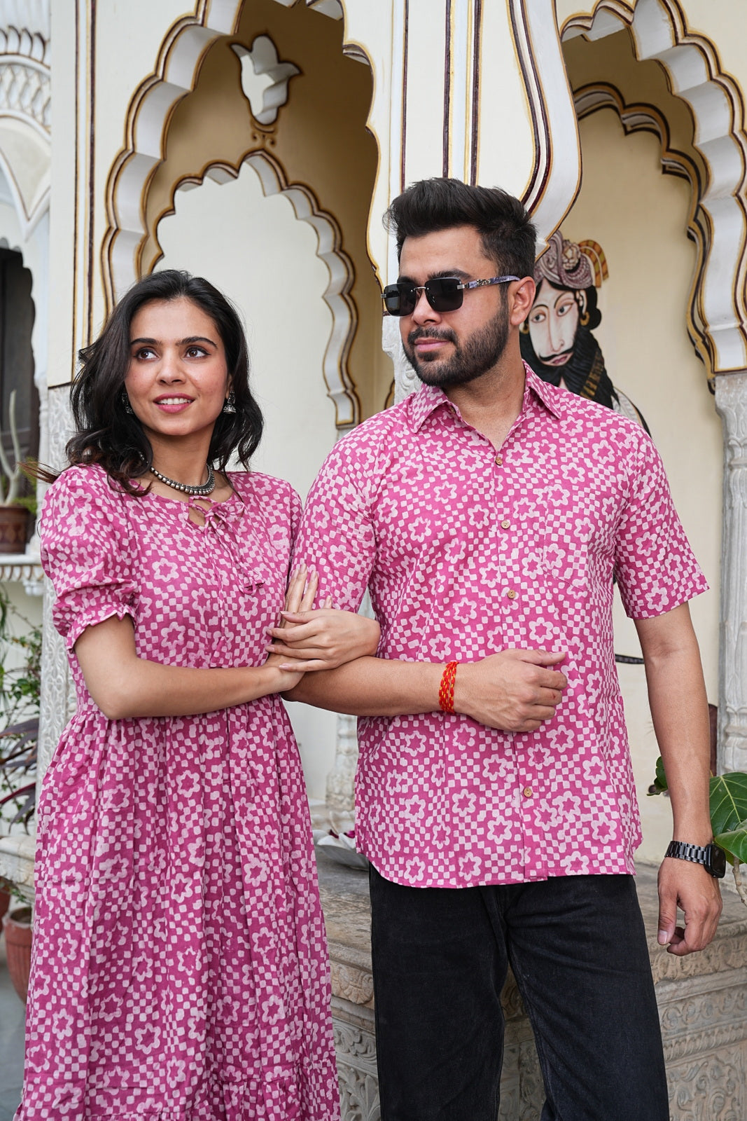 Couple Style Combo – Jaipuri Handblock Cotton Dress & Shirt Set