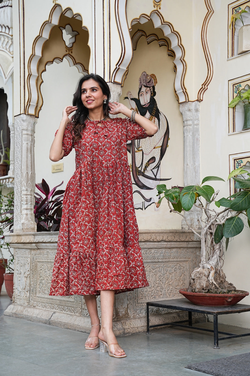 Couple Style Combo – Jaipuri Handblock Cotton Dress & Shirt Set M