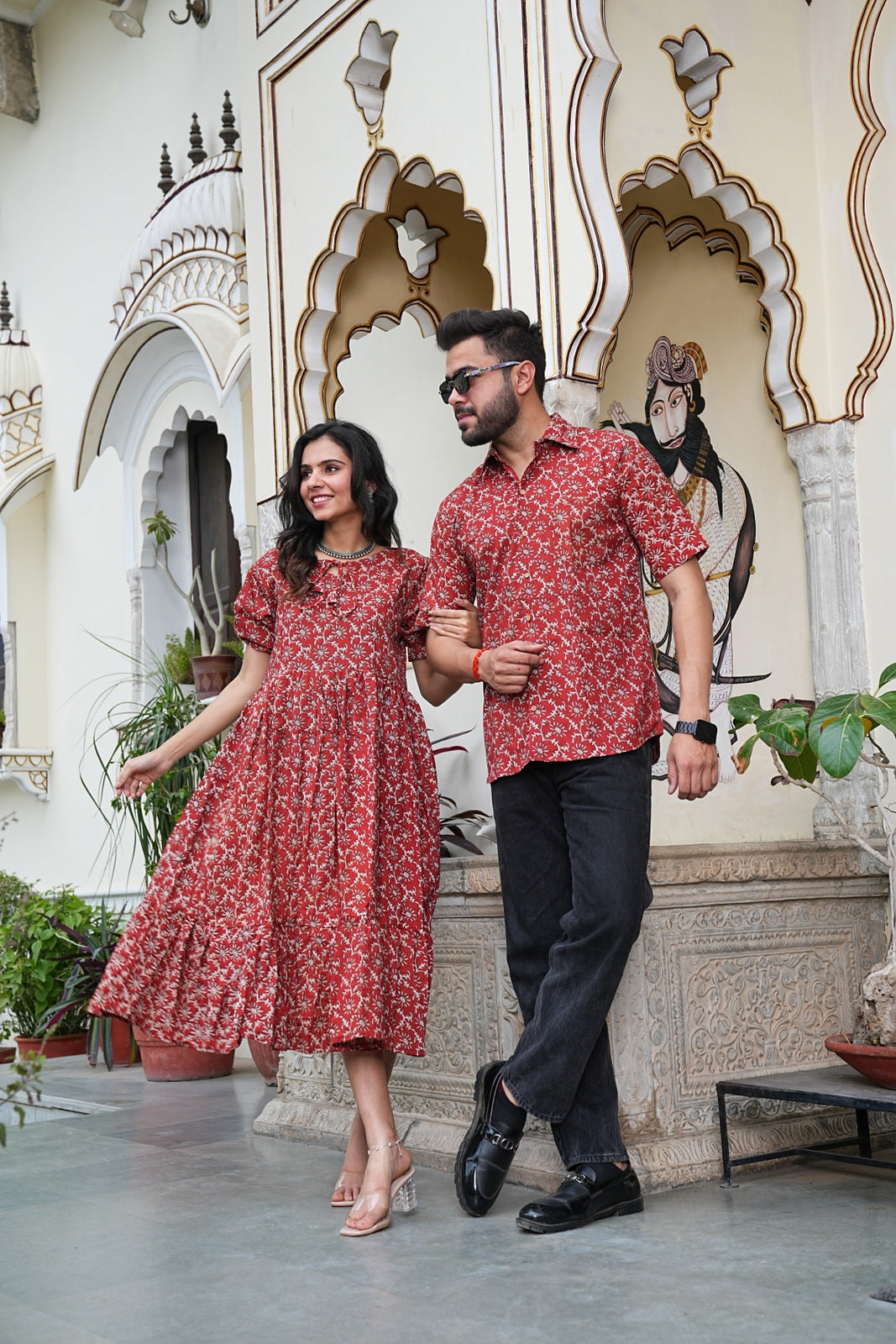 Couple Style Combo – Jaipuri Handblock Cotton Dress & Shirt Set
