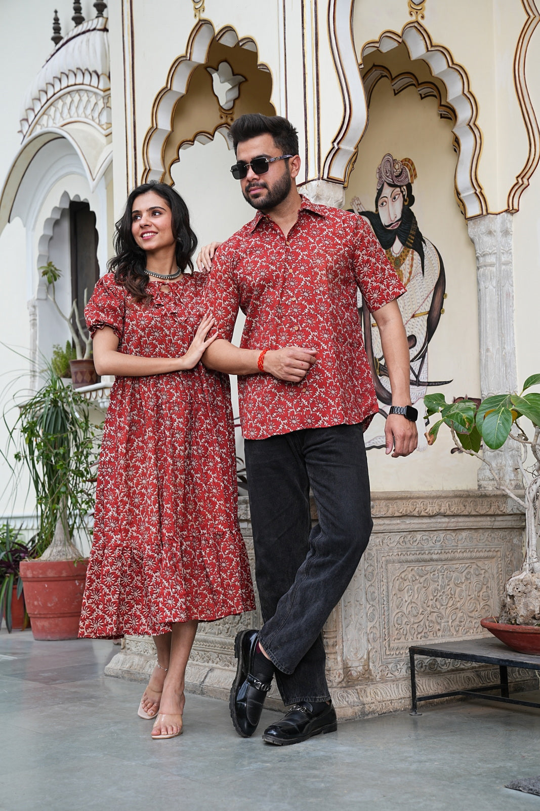 Couple Style Combo – Jaipuri Handblock Cotton Dress & Shirt Set