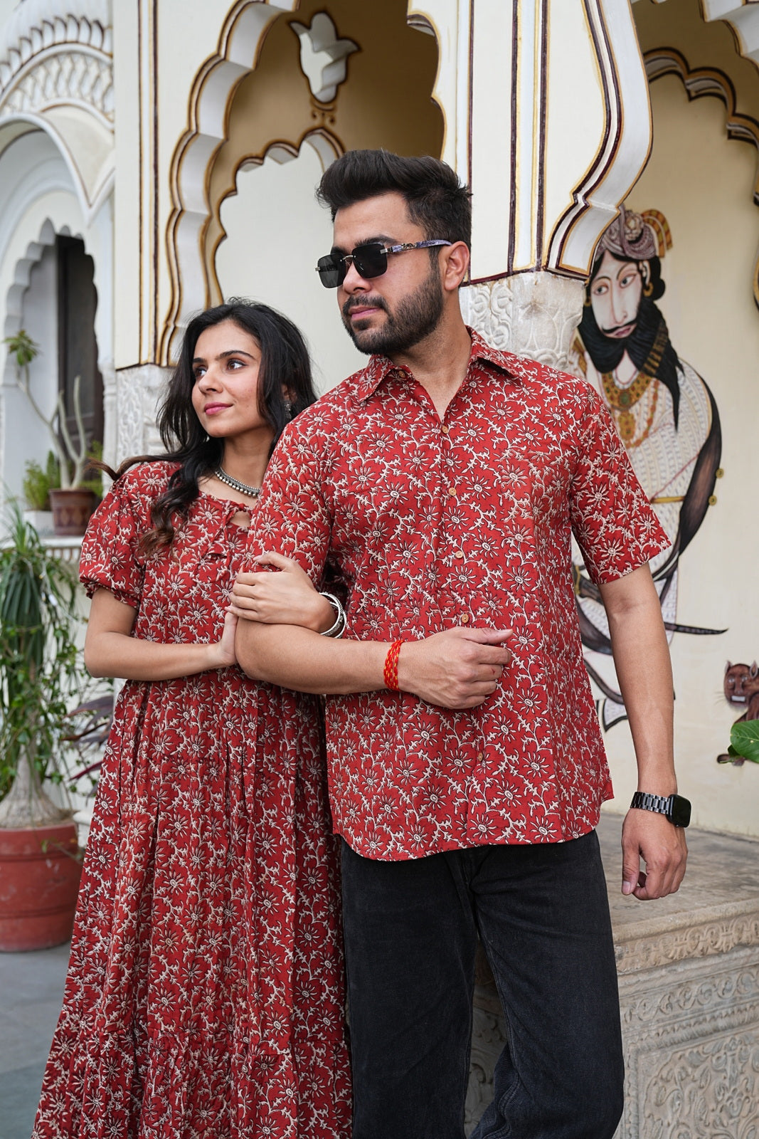 Couple Style Combo – Jaipuri Handblock Cotton Dress & Shirt Set
