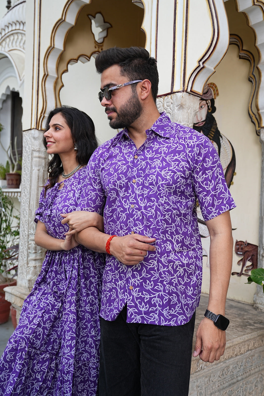 Couple Style Combo – Jaipuri Handblock Cotton Dress & Shirt Set