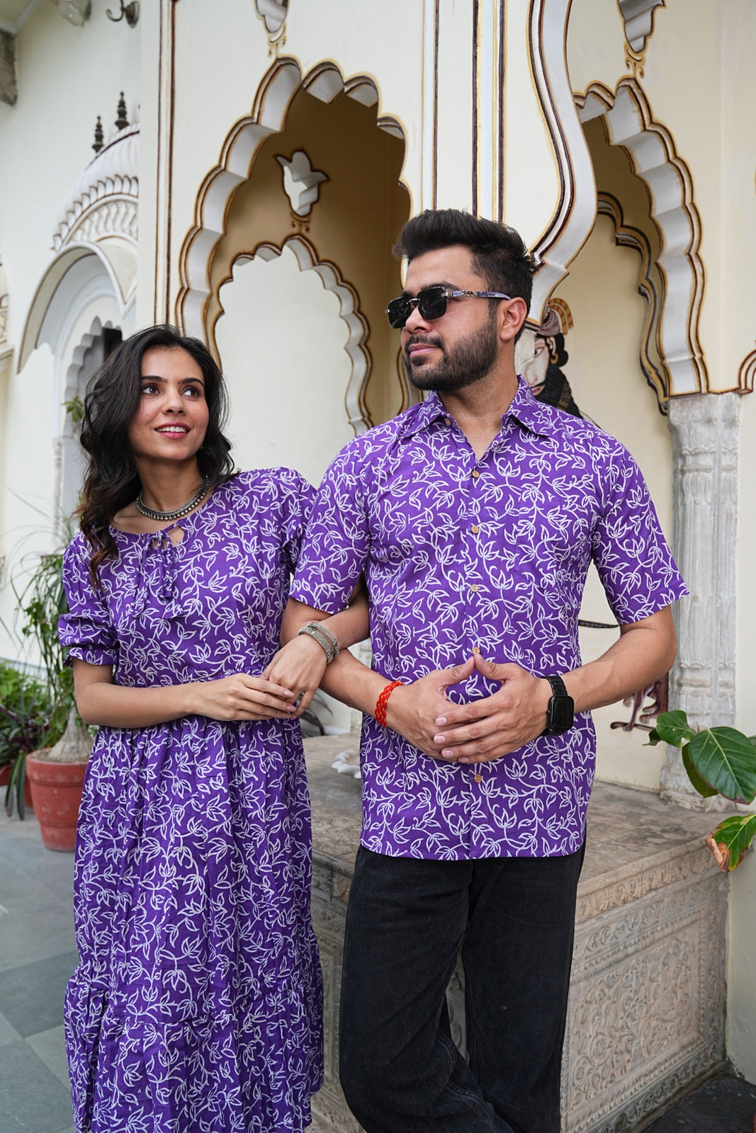 Couple Style Combo – Jaipuri Handblock Cotton Dress & Shirt Set