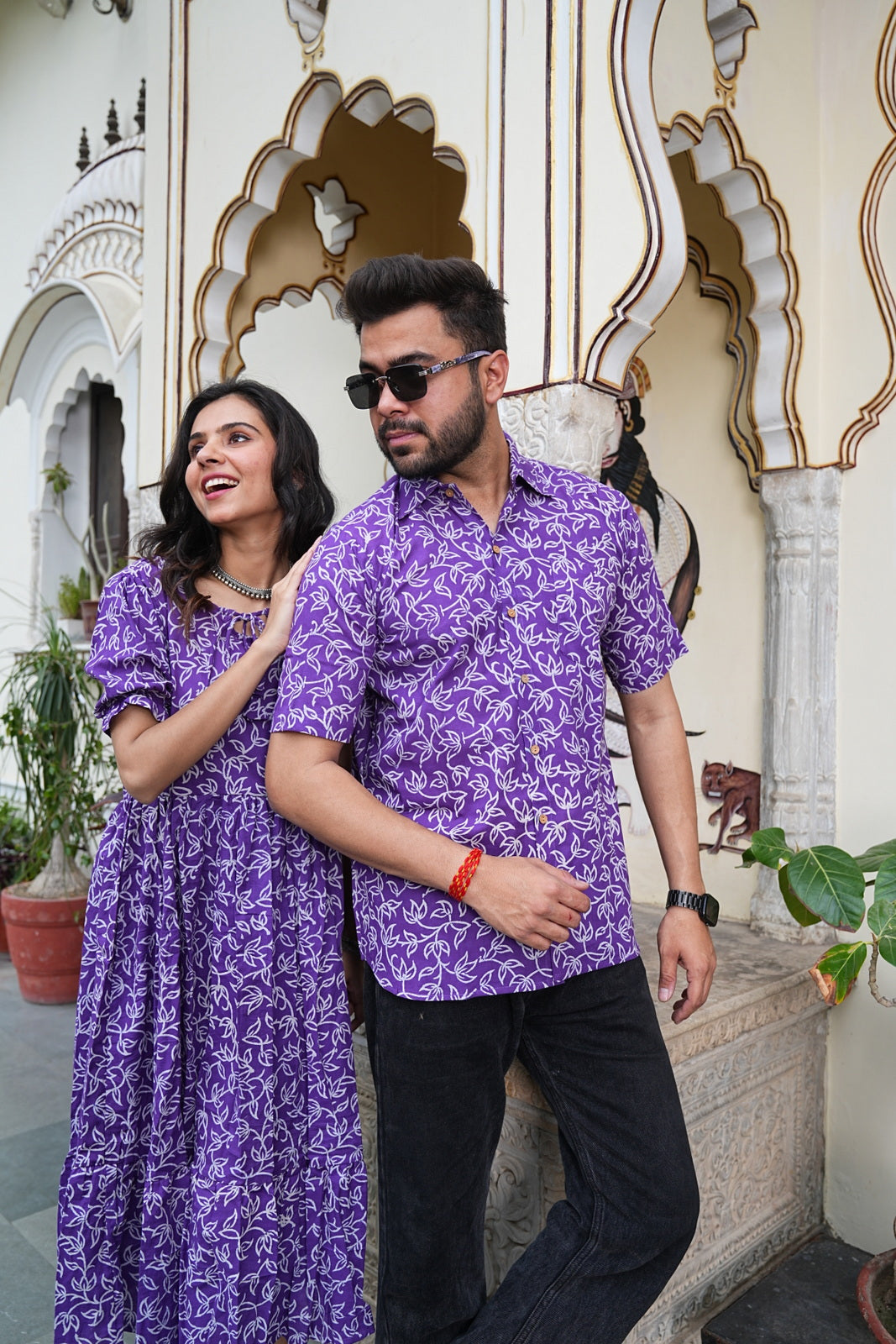 Couple Style Combo – Jaipuri Handblock Cotton Dress & Shirt Set
