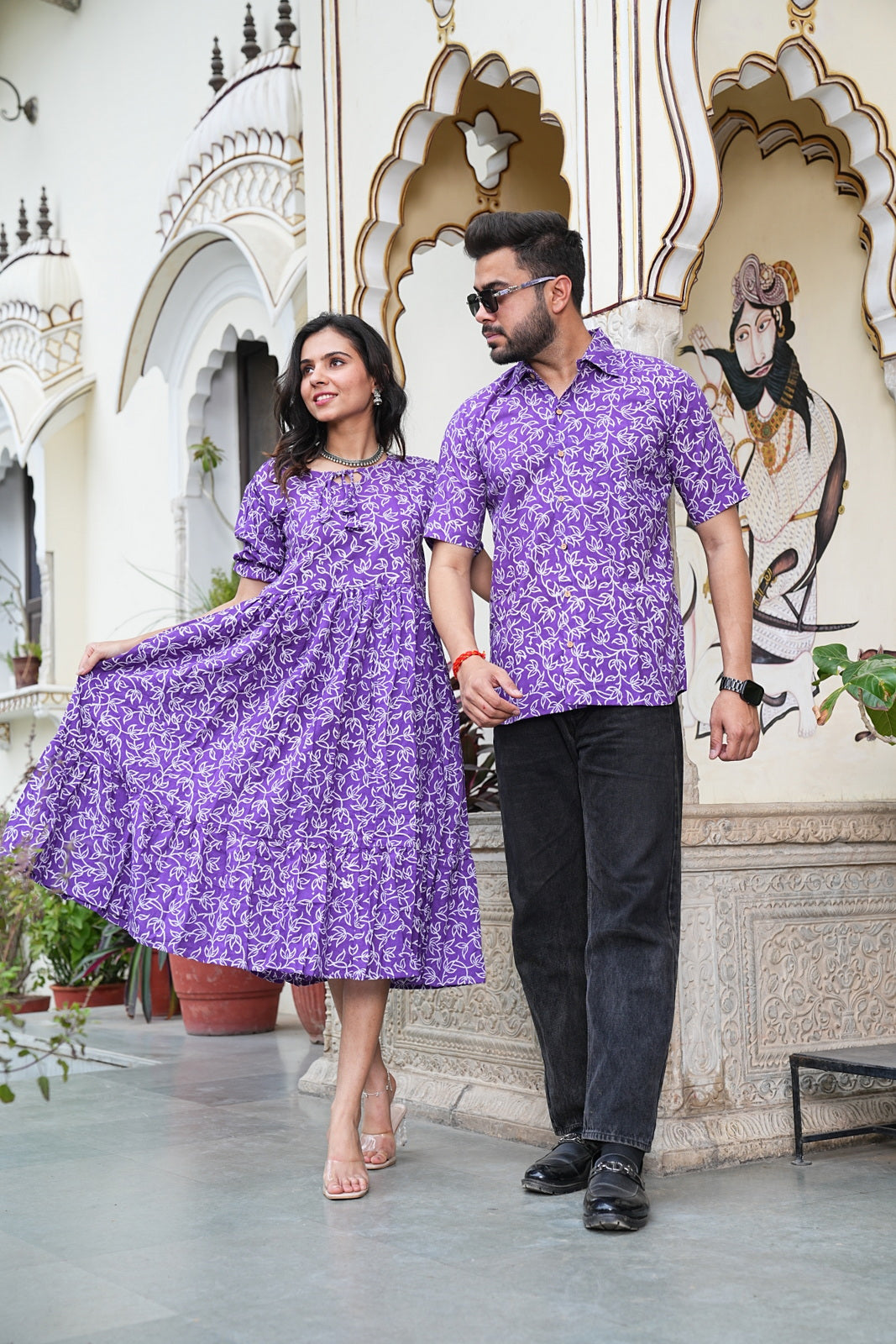 Couple Style Combo – Jaipuri Handblock Cotton Dress & Shirt Set