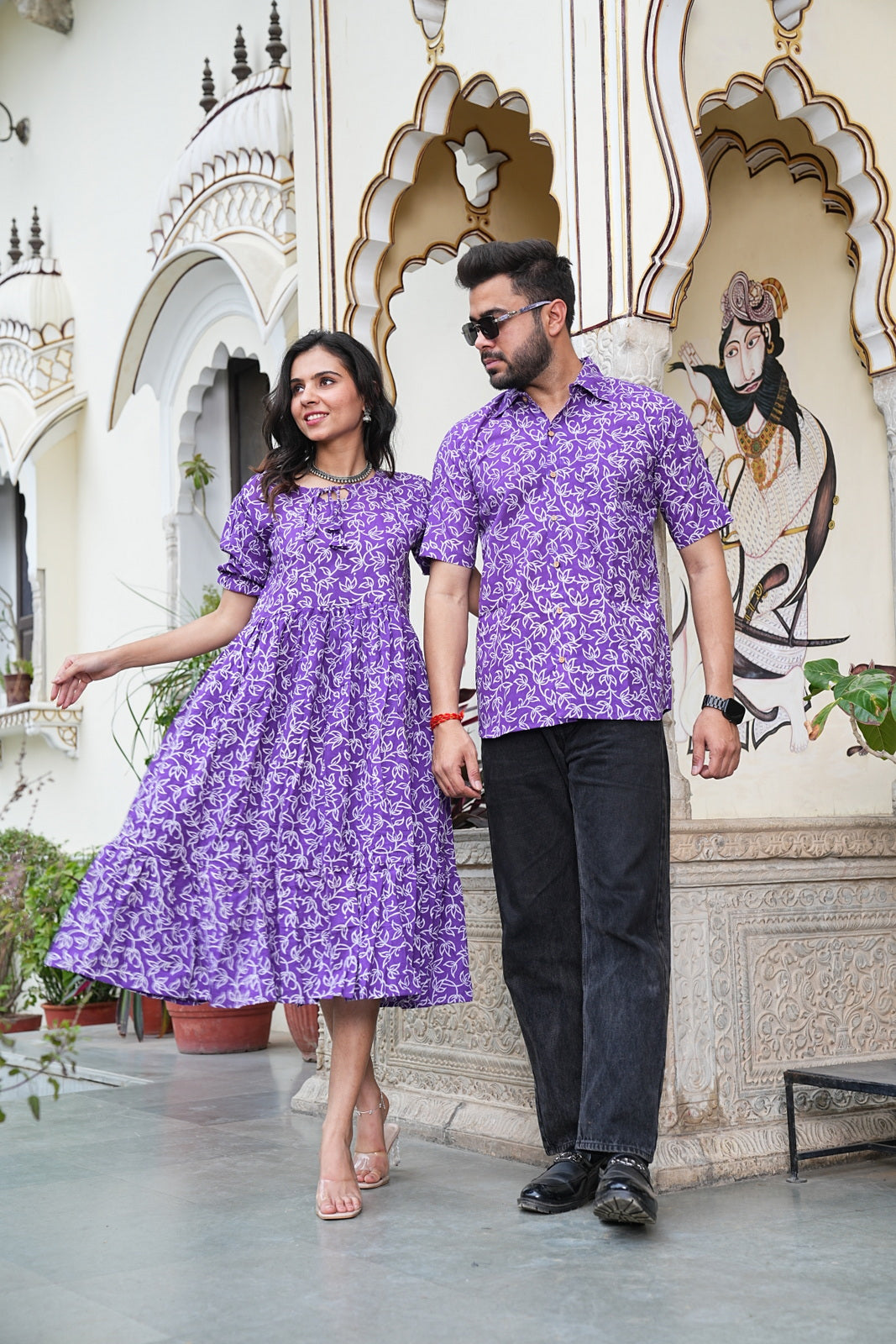 Couple Style Combo – Jaipuri Handblock Cotton Dress & Shirt Set