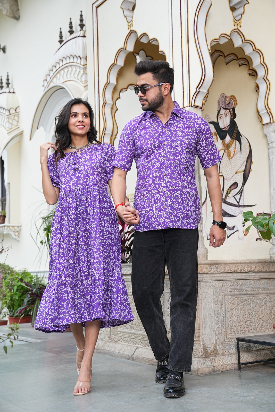 Couple Style Combo – Jaipuri Handblock Cotton Dress & Shirt Set